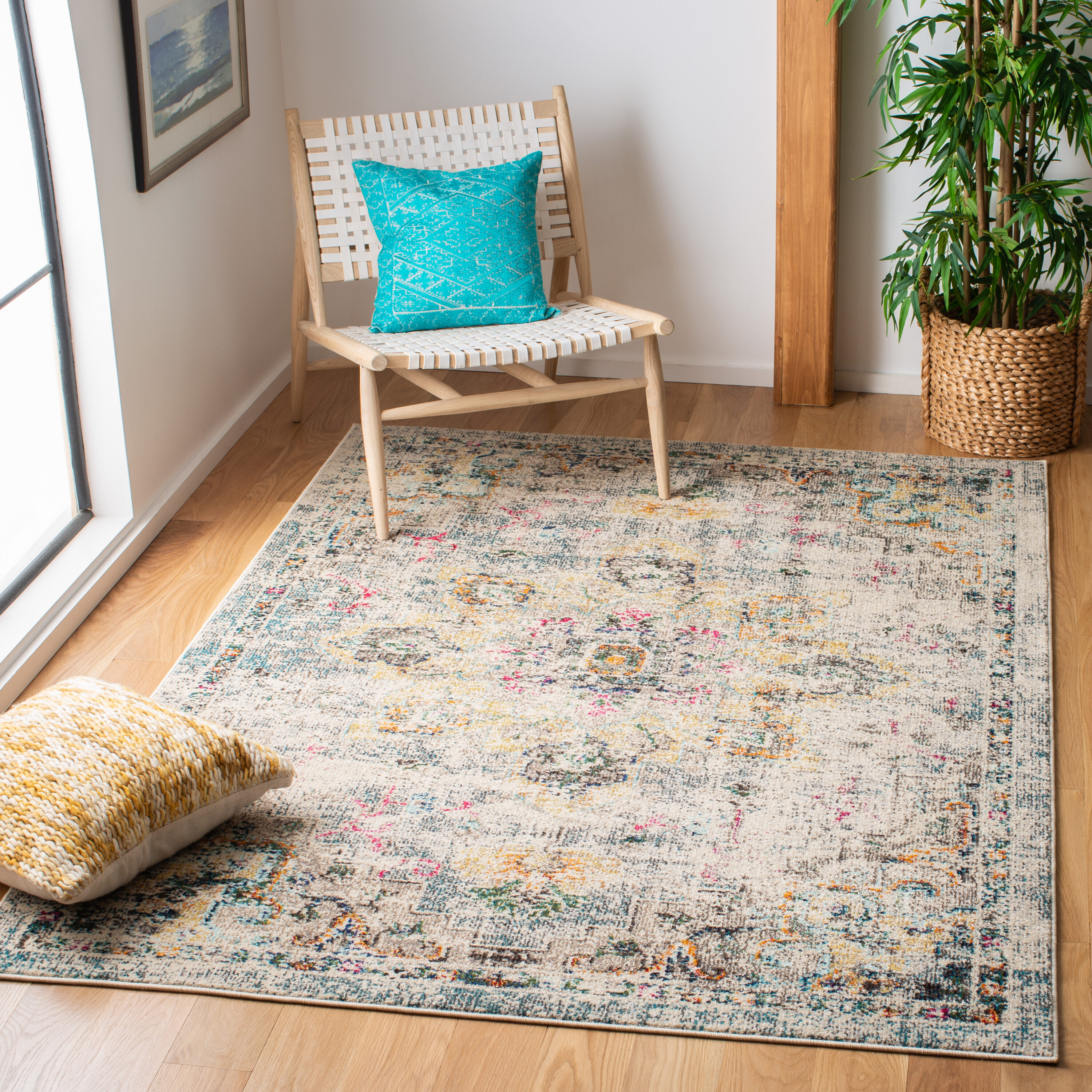 Safavieh MAD473F-4 Madison 473F Grey / Gold Bohemian Small Rectangle 4ft x 6ft Rug