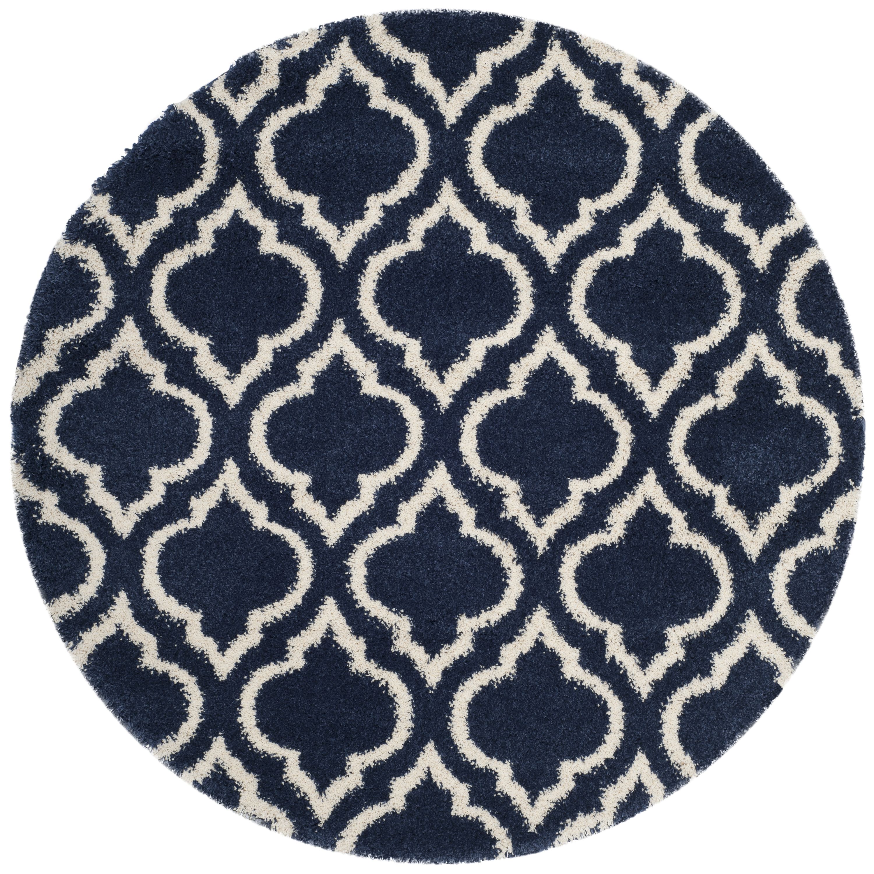 Safavieh SGH284C-7R Hudson Tensas Shag 7 x 7 (ft) Loomed Polypropylene Navy/Ivory Round Indoor Trellis Area rug
