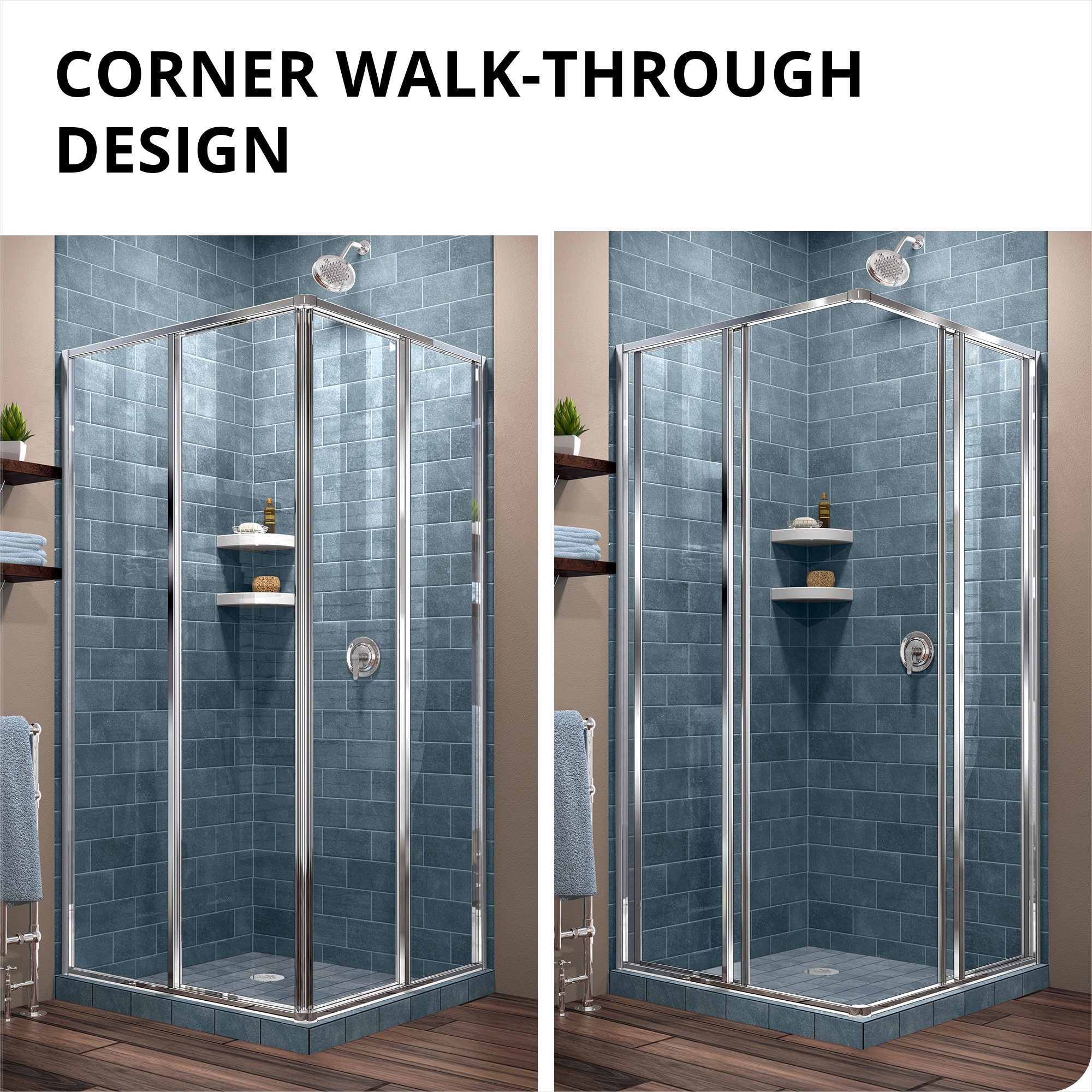Cornerview 36 in. L x 36 in. W x 76.75 in. H Corner Drain Corner Shower  Stall Kit in Brushed Nickel