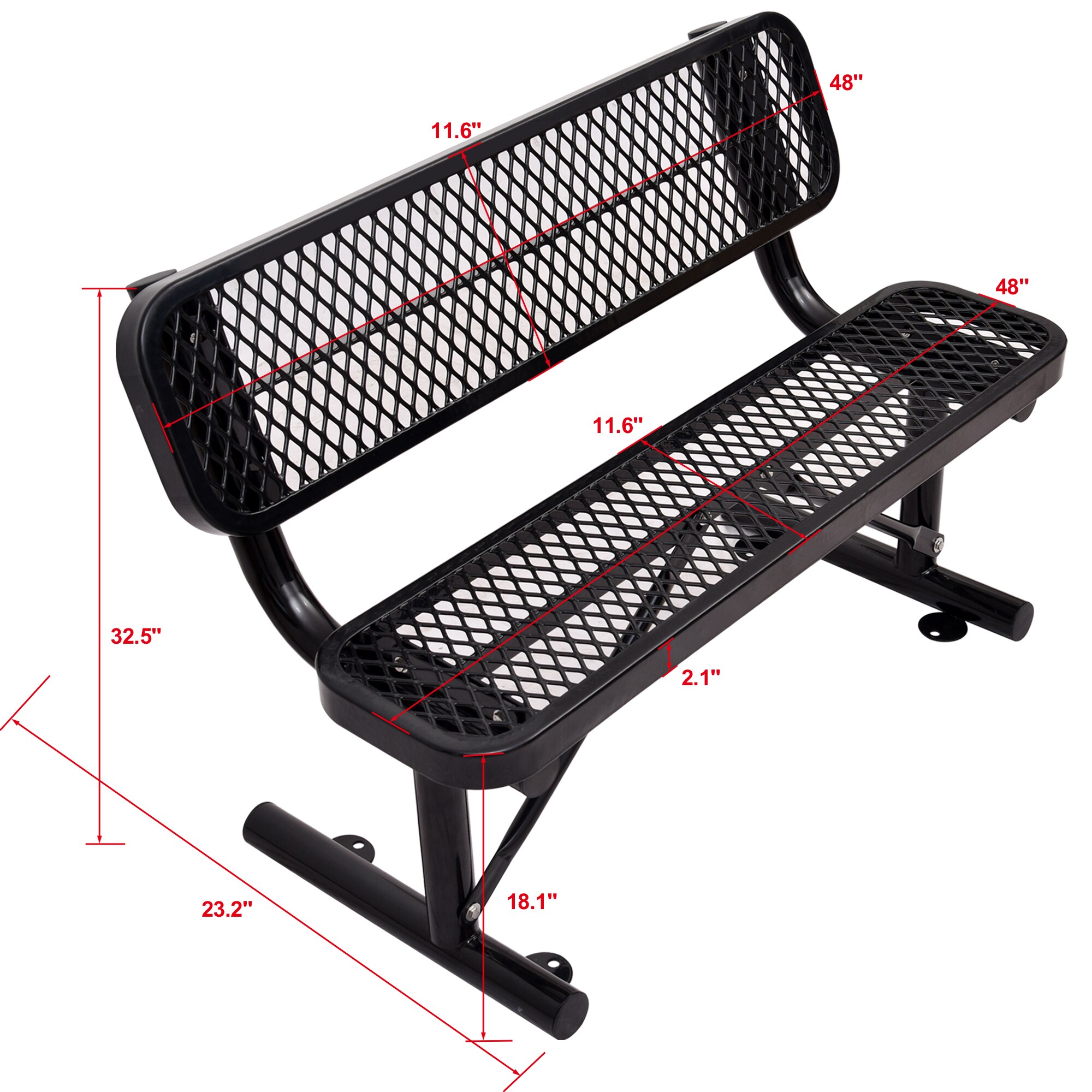 Bayfeve Outdoor Steel Bench With Backrest 48-in W X 14.4-in H Black ...