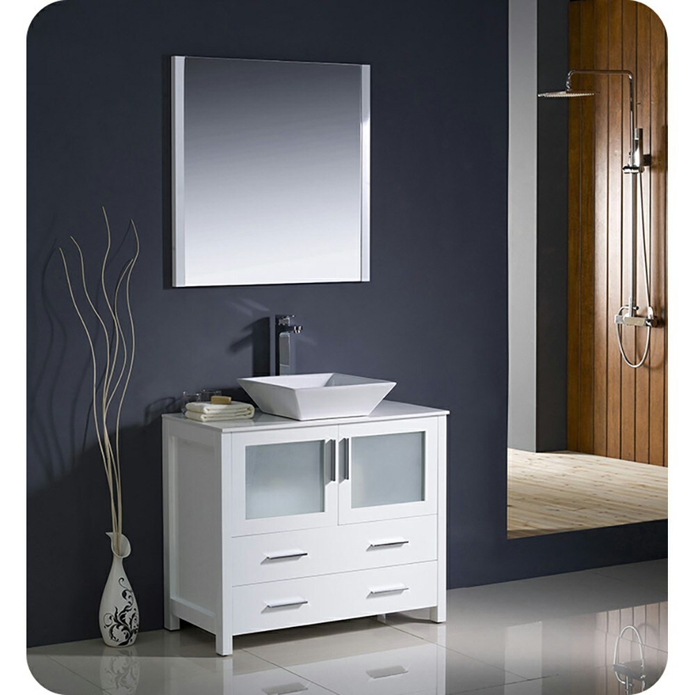 White Ceramic Top Freestanding Modern Bathroom Vanity with Vessel Sink