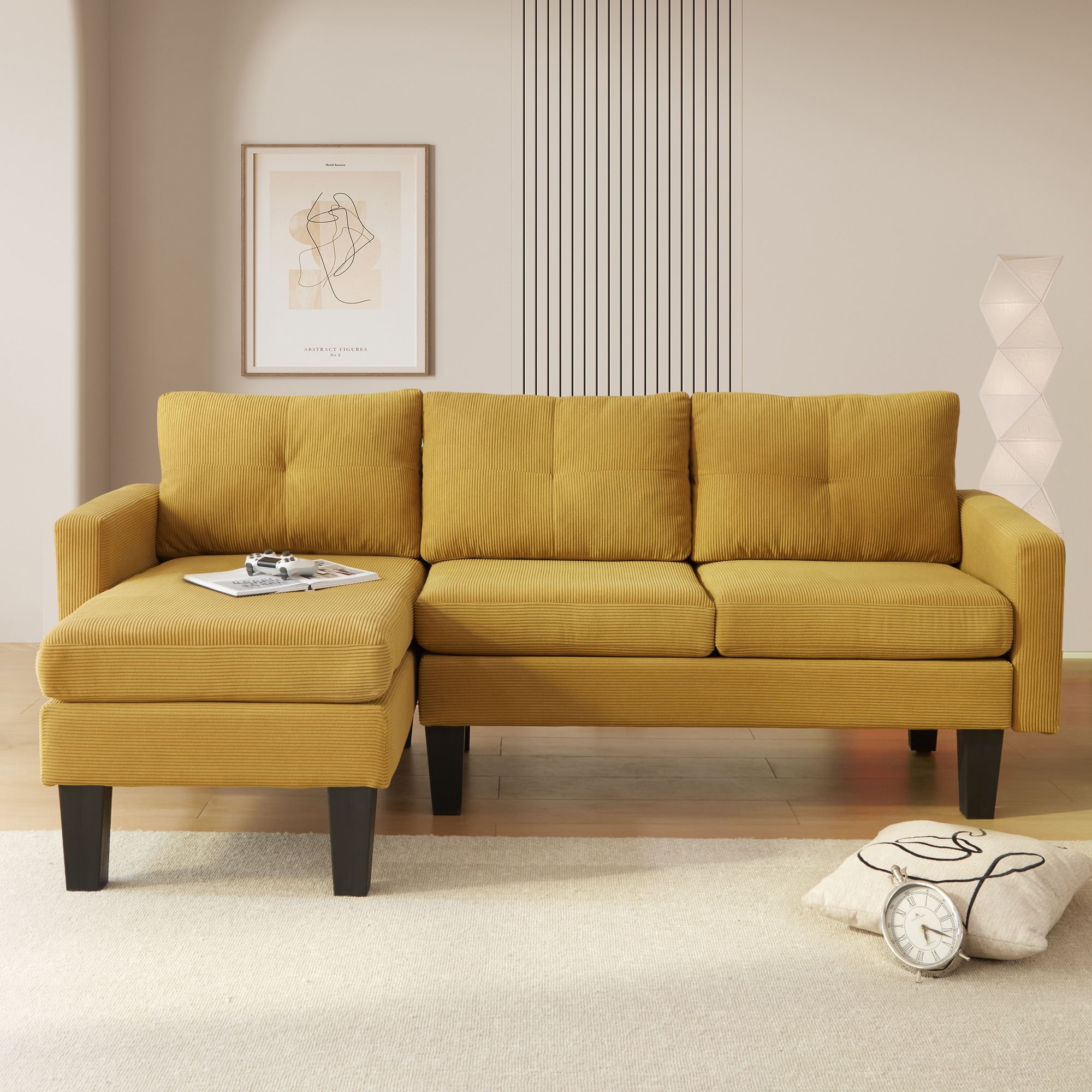 Ovios OLCK600-L 80.31-in Casual Yellow (Corduroy Fabric) Sectional