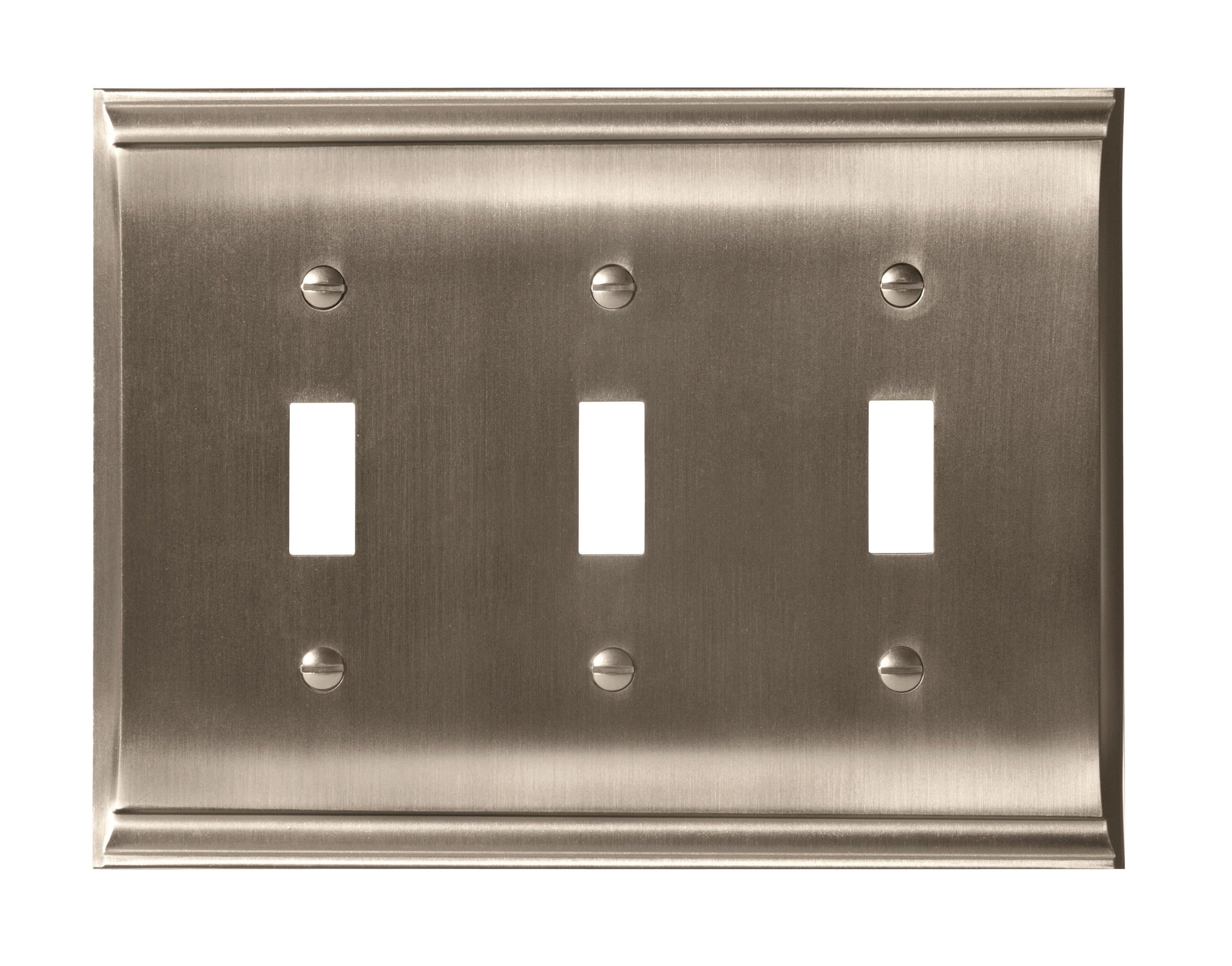 Amerock 1906896 3 -Gang Standard Size Satin Nickel Zinc Indoor Toggle Wall Plate