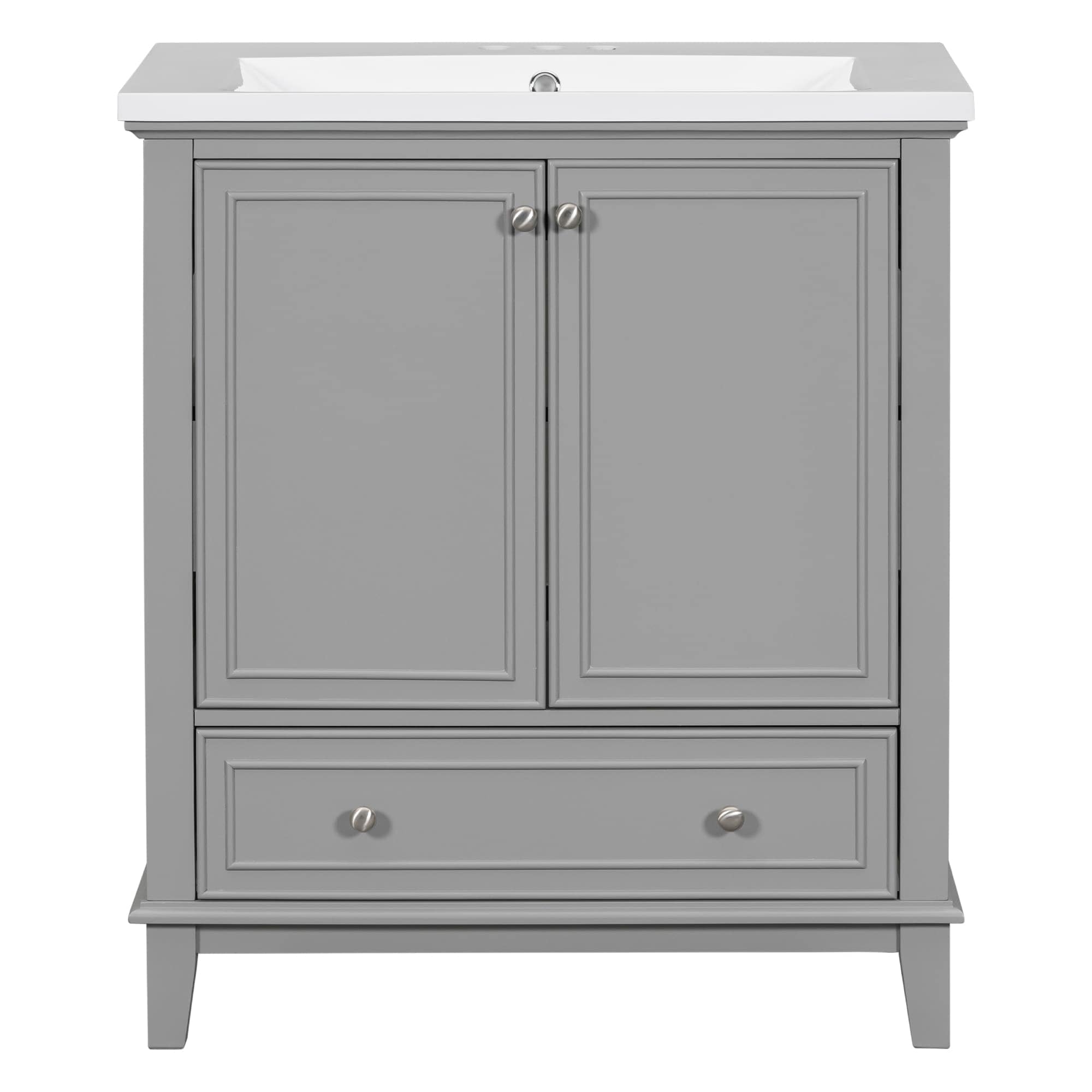 Vynxaria LEXY1194-DJYS-SZT009 30 Inch Bathroom Vanities Gray Vanity Combo with Doors Drawer Adjustable Shelf