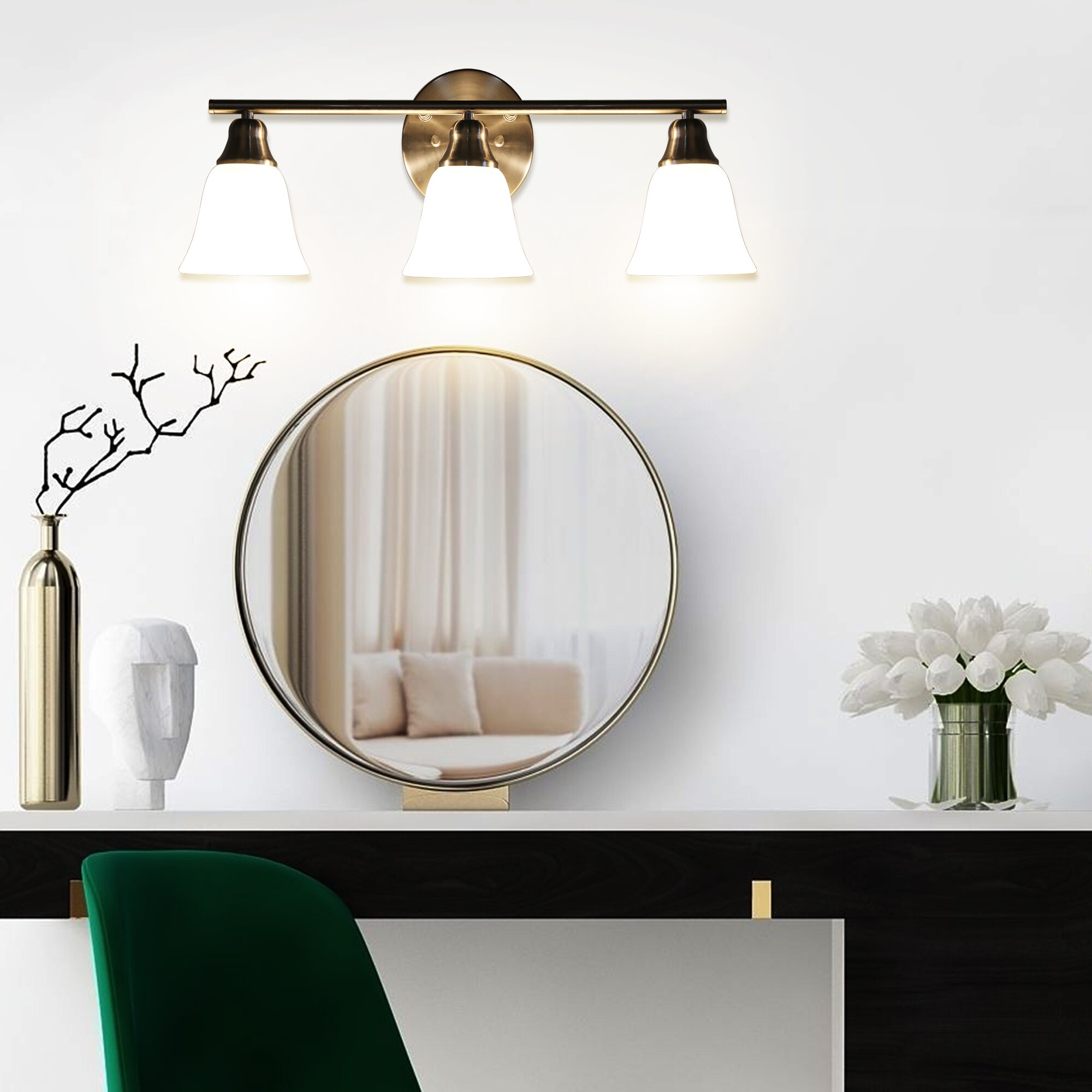 24 Inch Brushed Nickel Vanity Light with Alabaster Glass Shades