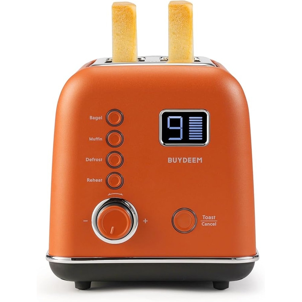 BUYDEEM  DT730 2 Slice Toaster - Motorized Lift - Digital Display with Countdown Timer - 9 Shade Settings - Extra Wide Slots - Red