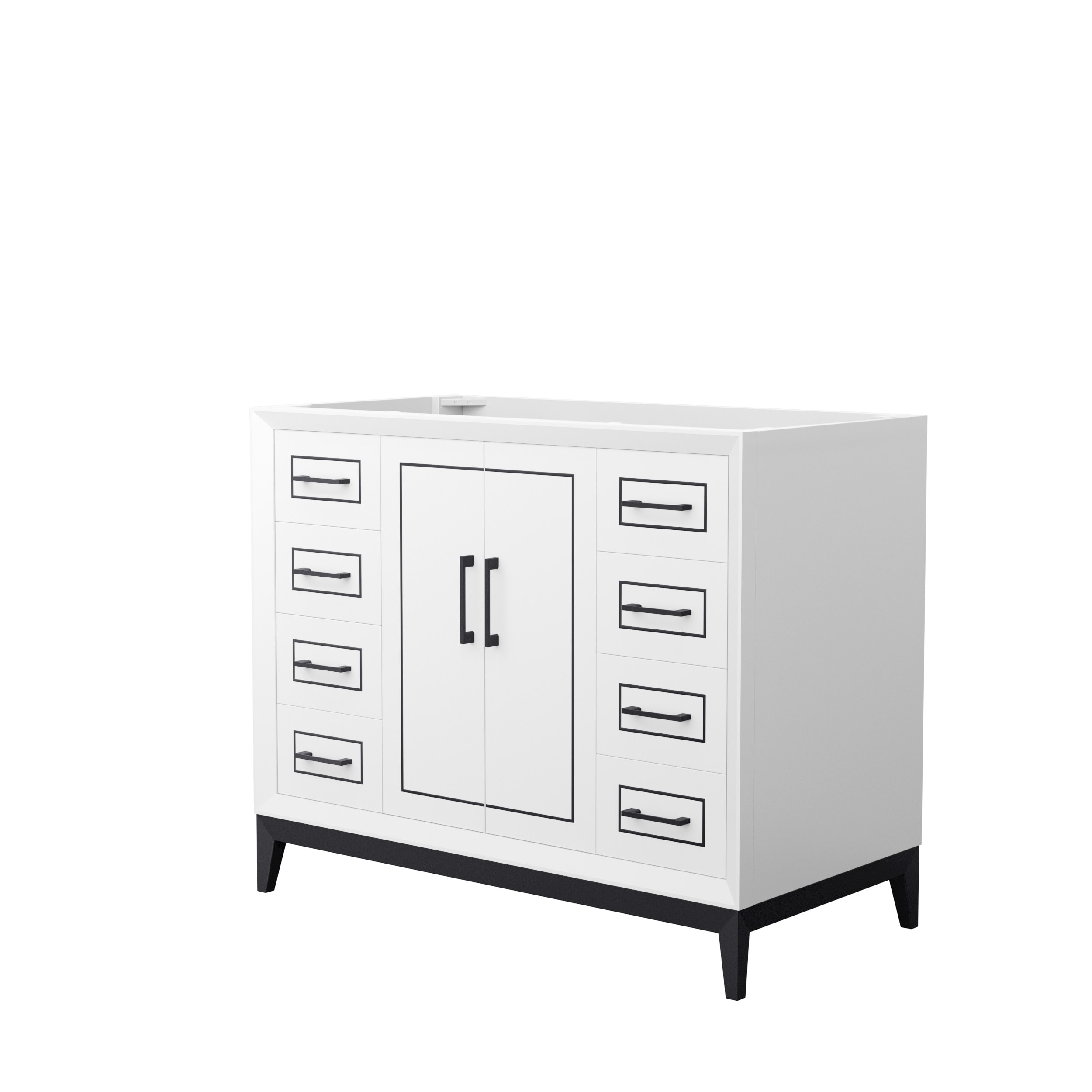 Wyndham Collection WCH515142SWBCXSXXMXX Marlena 42-in White with Matte Black Trim Bathroom Vanity Base Cabinet without Top