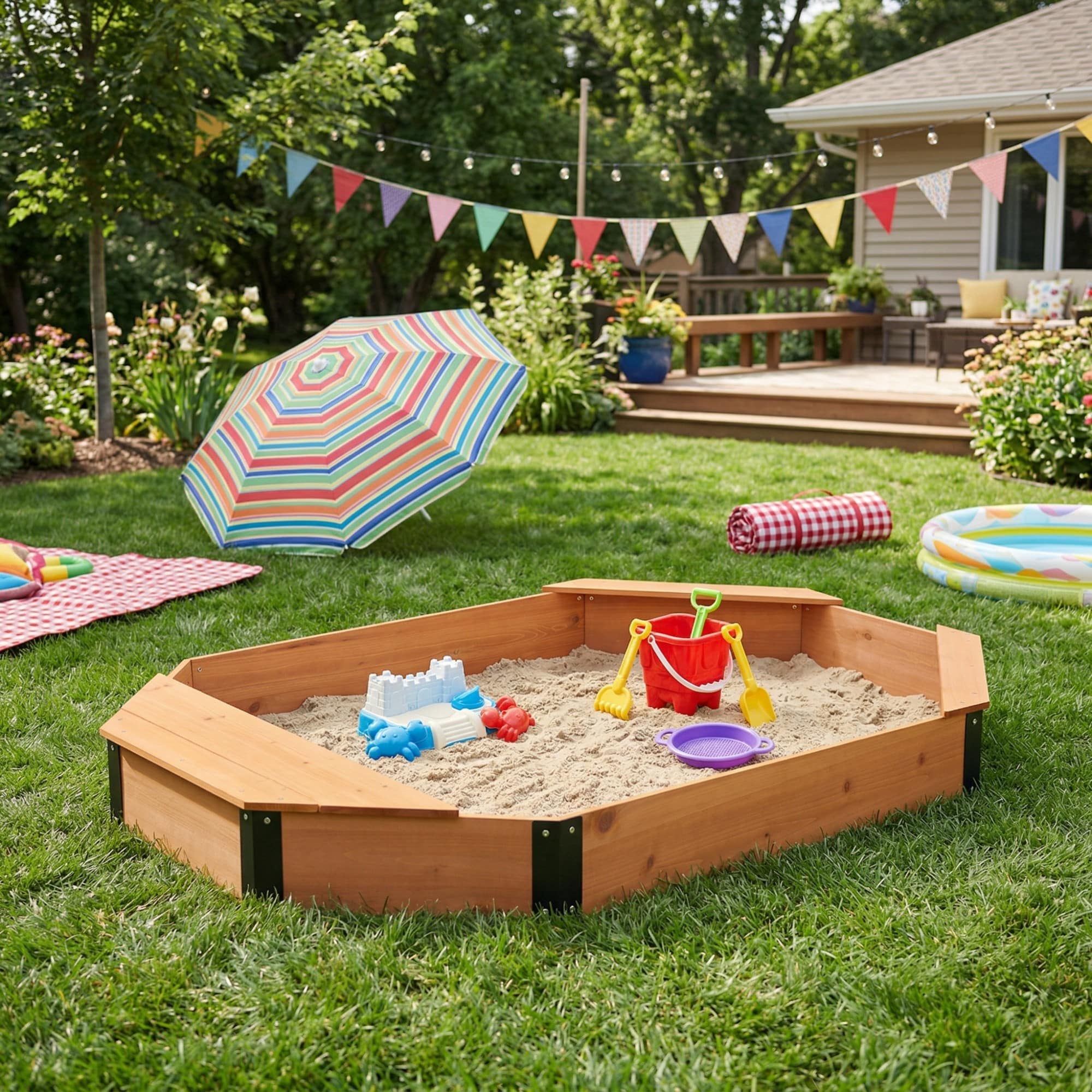 ToolCat 75.5-in x 53.5-in Brown Rectangular Wood Sandbox