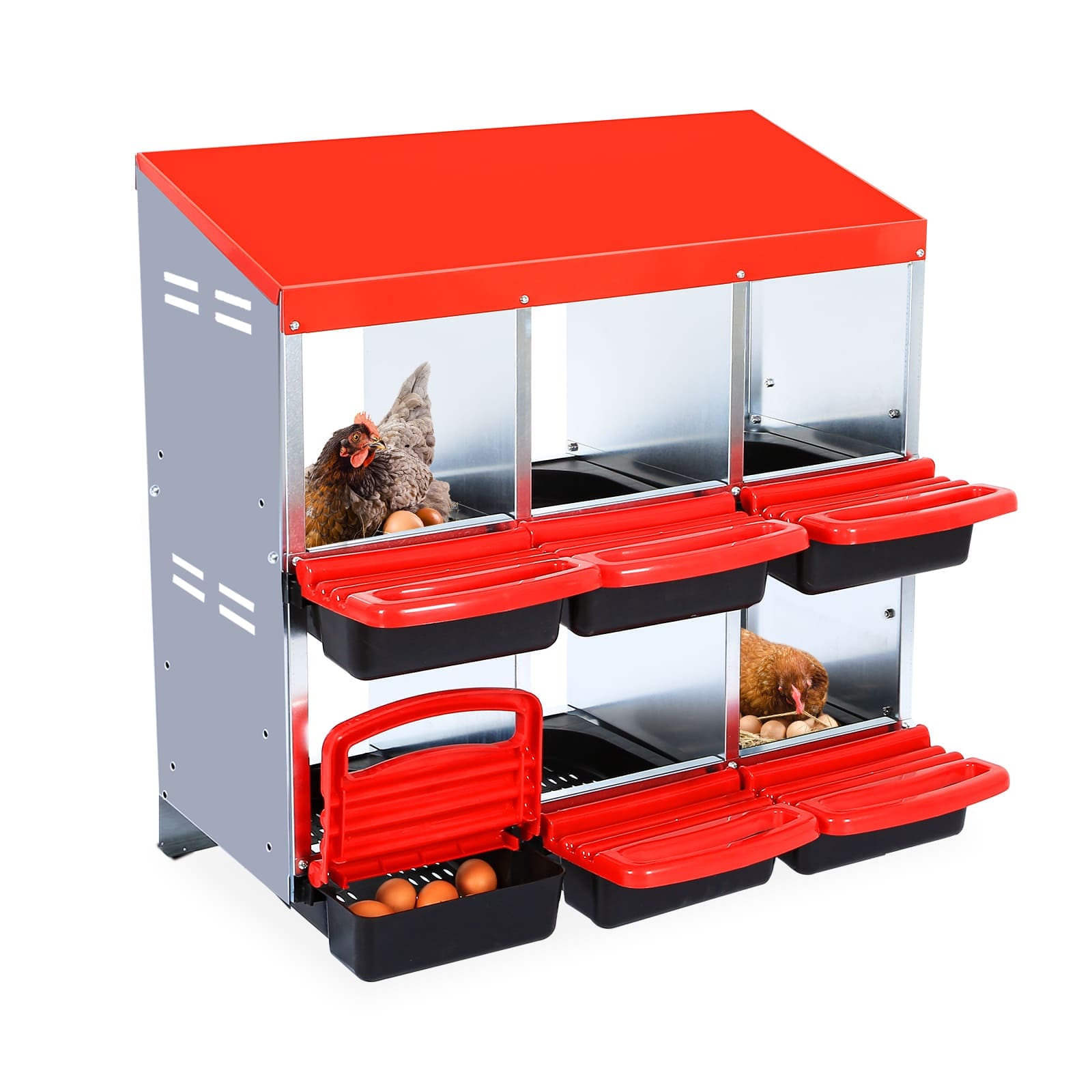 Qeetex WLS-PHO-15FE4V38 Chicken Nesting Box 6 Hole Chicken Nesting Boxes Without Bracket Legs Chicken Laying Box with Lid Cover Roll Away Nest Box for Chicken Coop to Protect Eggs