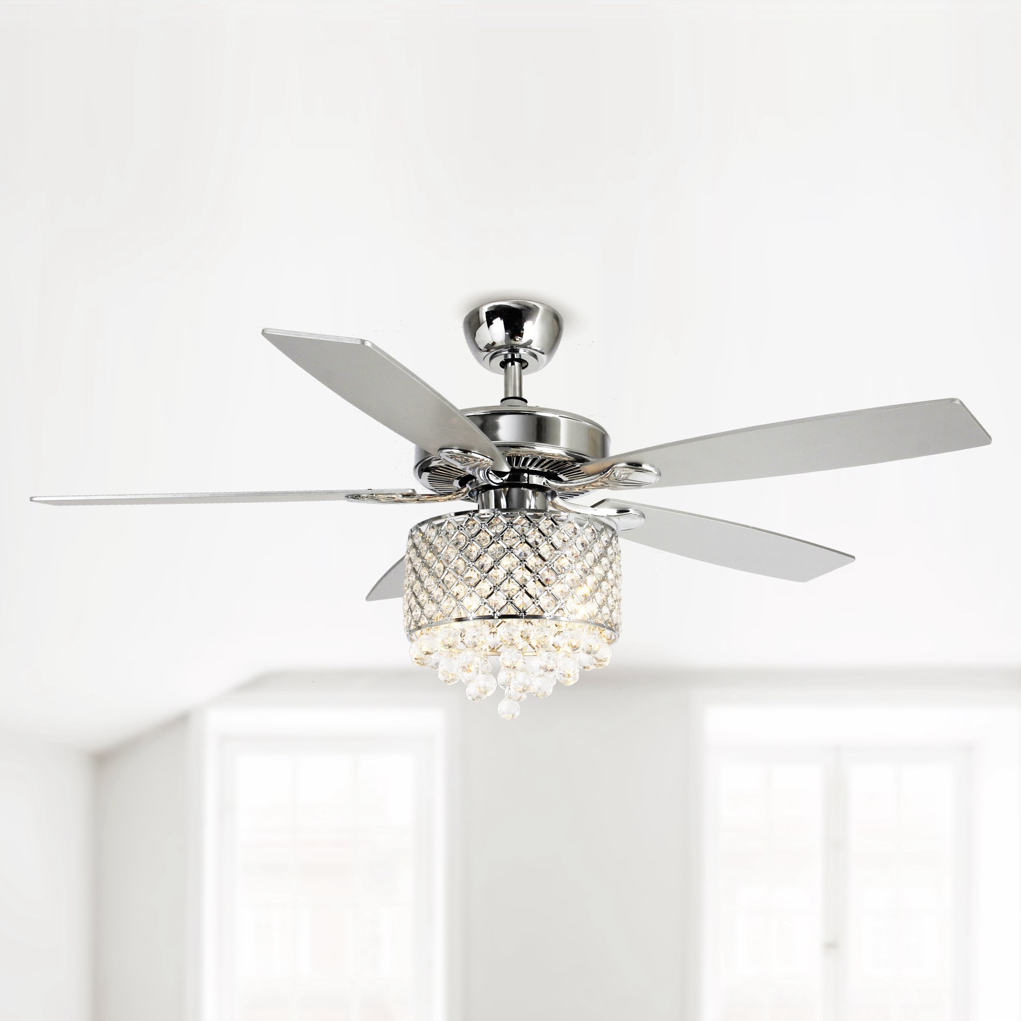 Parrot Uncle F6214110V 52-in Chrome with Silver Blades Indoor Chandelier Ceiling Fan Light Kit Compatible and Remote (5-Blade)