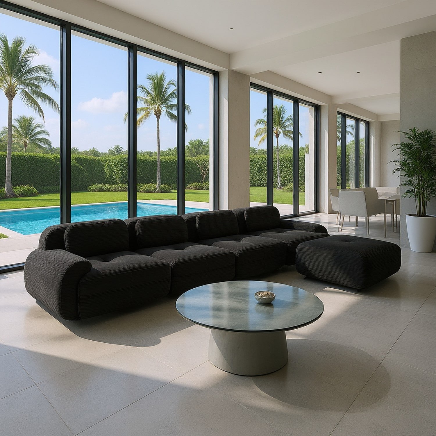 Homy Casa SMZO 117.3in W Onyx Black Velvet Sectional Sofa with Modular Configuration Deep Seating Plush Cushions
