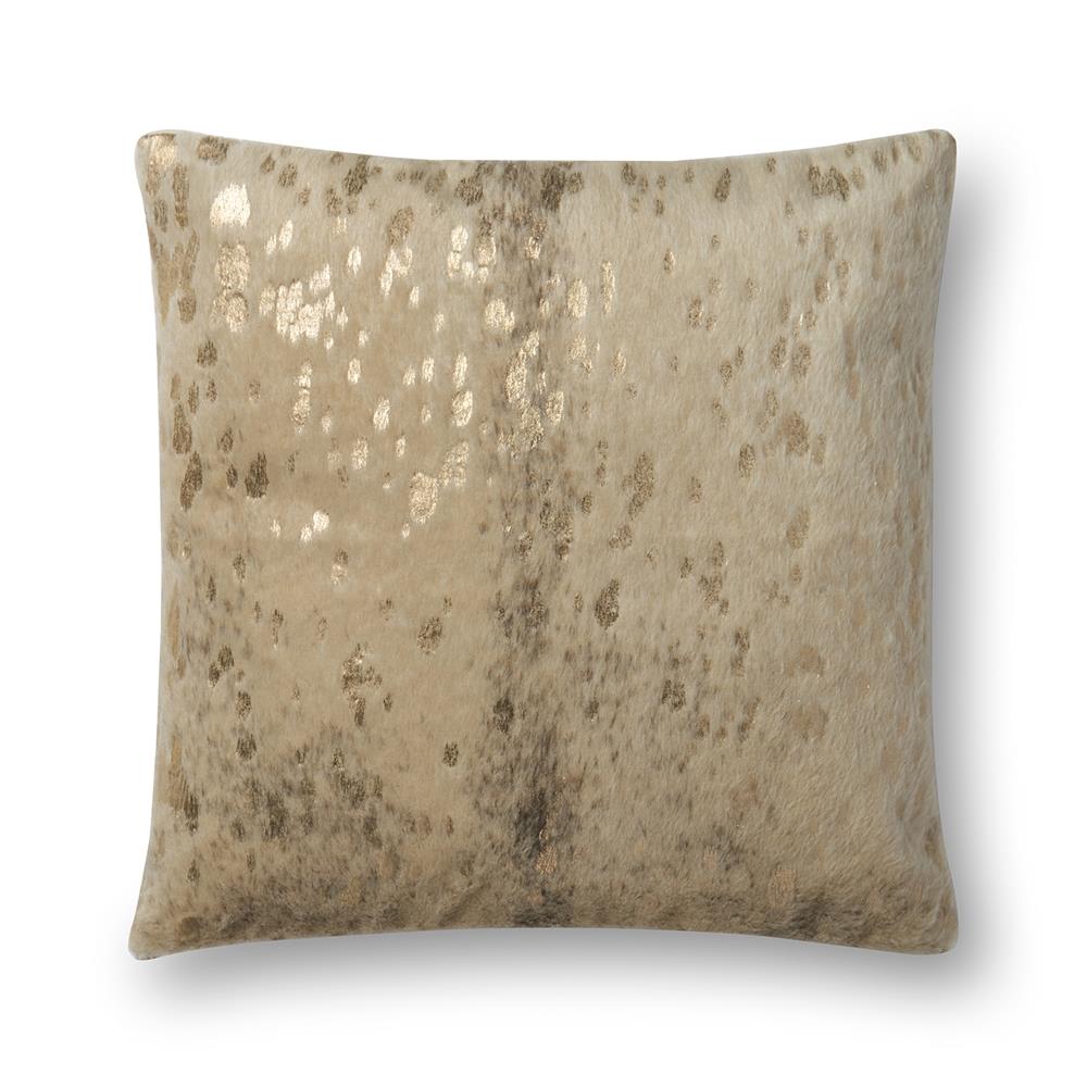 Loloi BRYCE BEIGE/GOLD COWHIDE SQUARE D in the Throw Pillows department ...