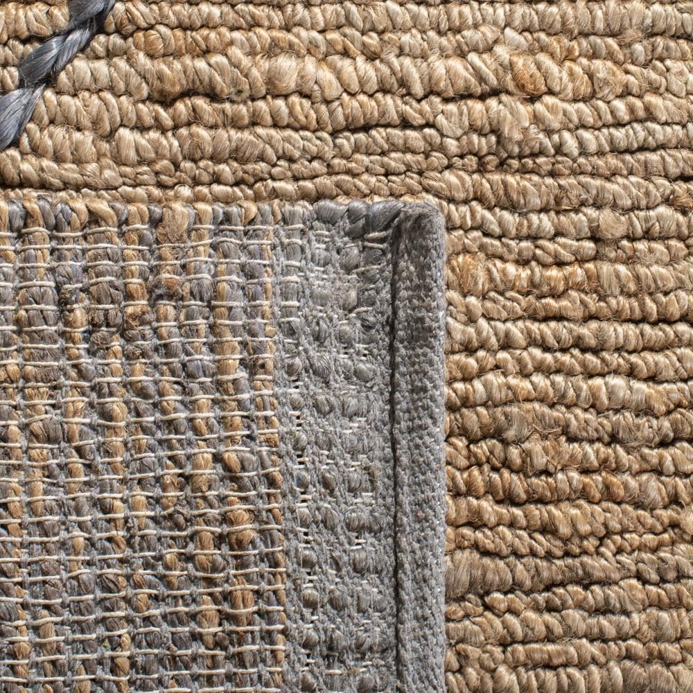 Gray and Beige Hand-Knotted Geometric Jute Rug 4' x 6'