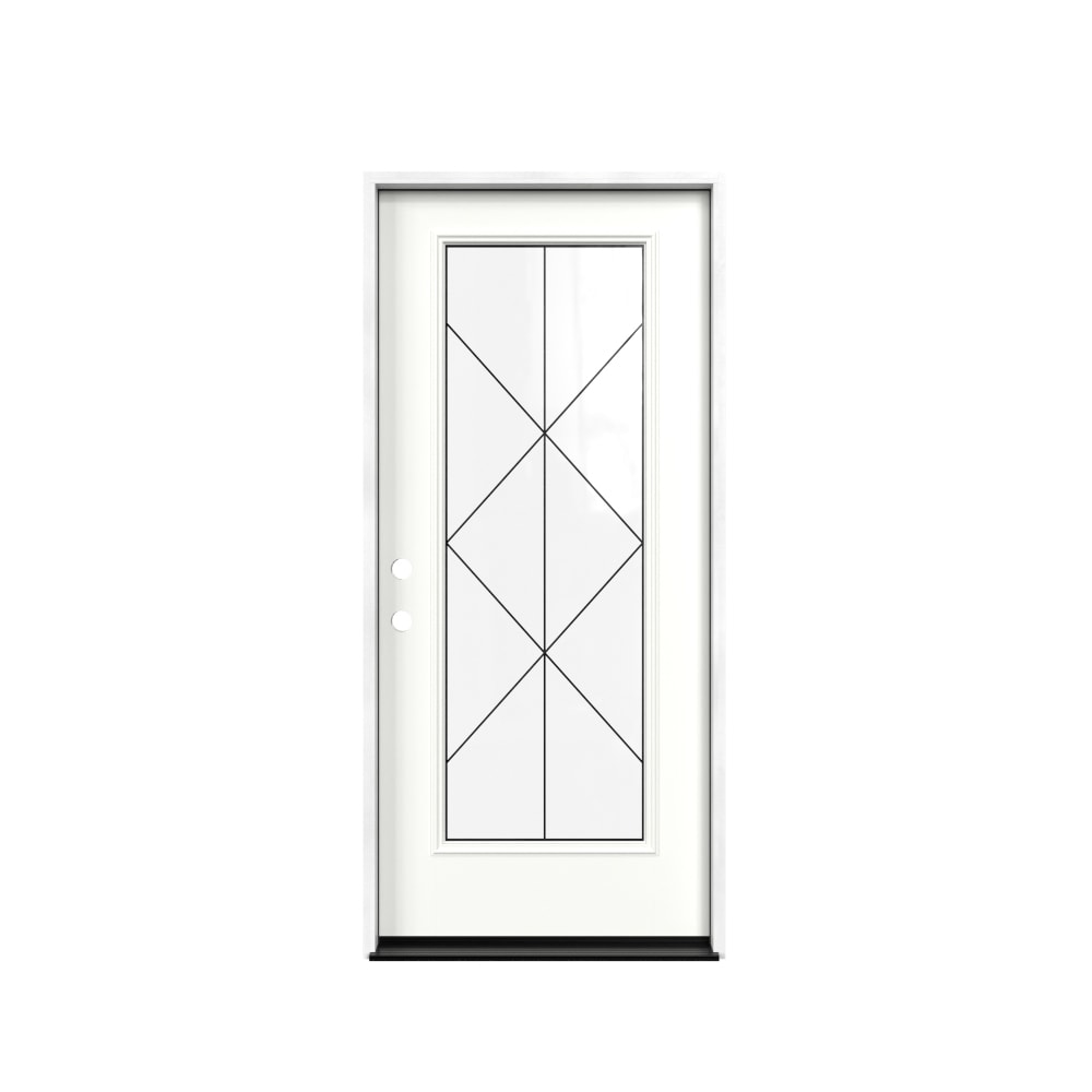 Masonite 641732 M-Protect Tagus Glass 36-in x 80-in x Fiberglass Full lite Right-hand inswing Arctic White Painted Prehung Slab Front Door with Brickmould Solid core