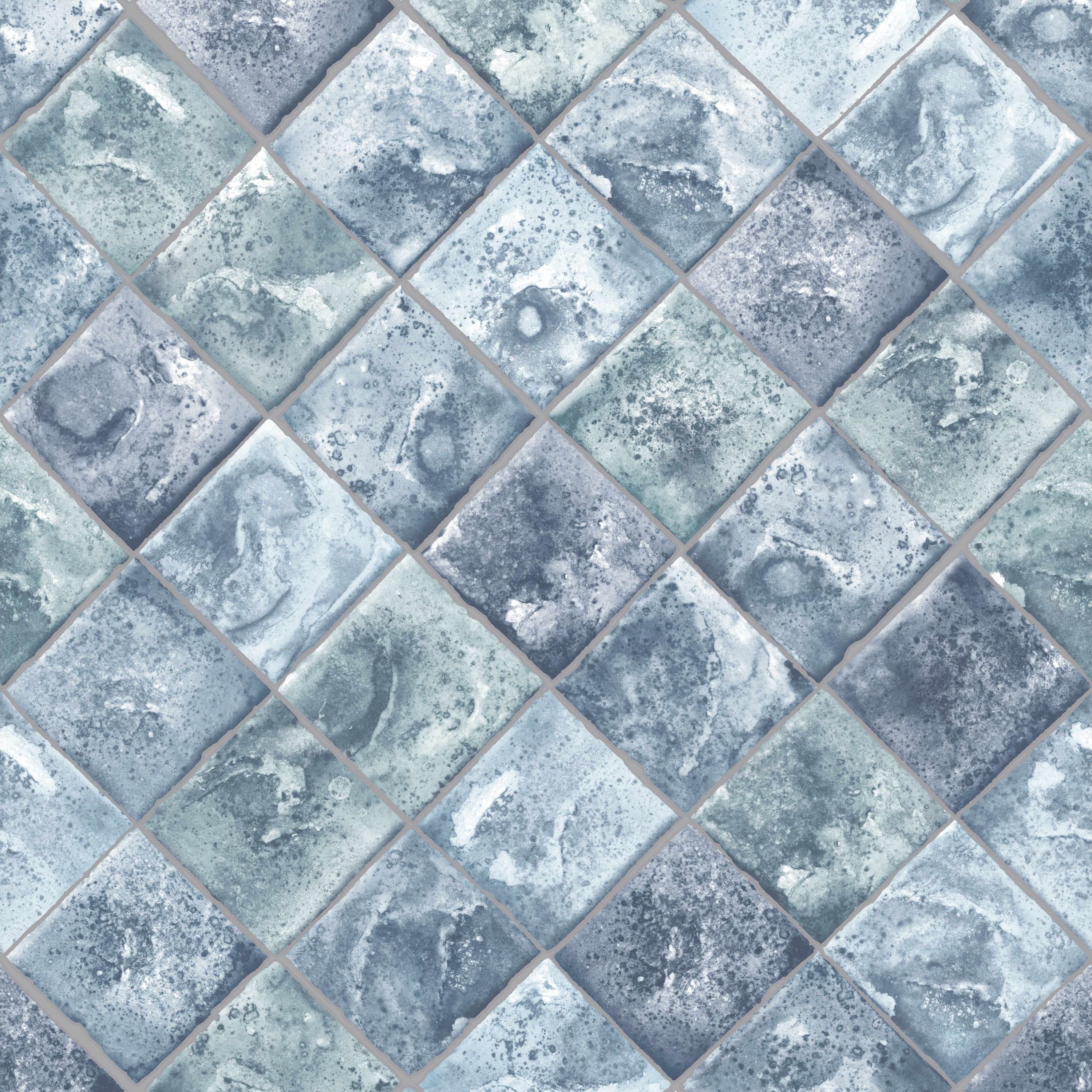 Graham & Brown 104882 Strata 56.0-Sq. Feet Blue Vinyl Textured Tile Unpasted Wallpaper
