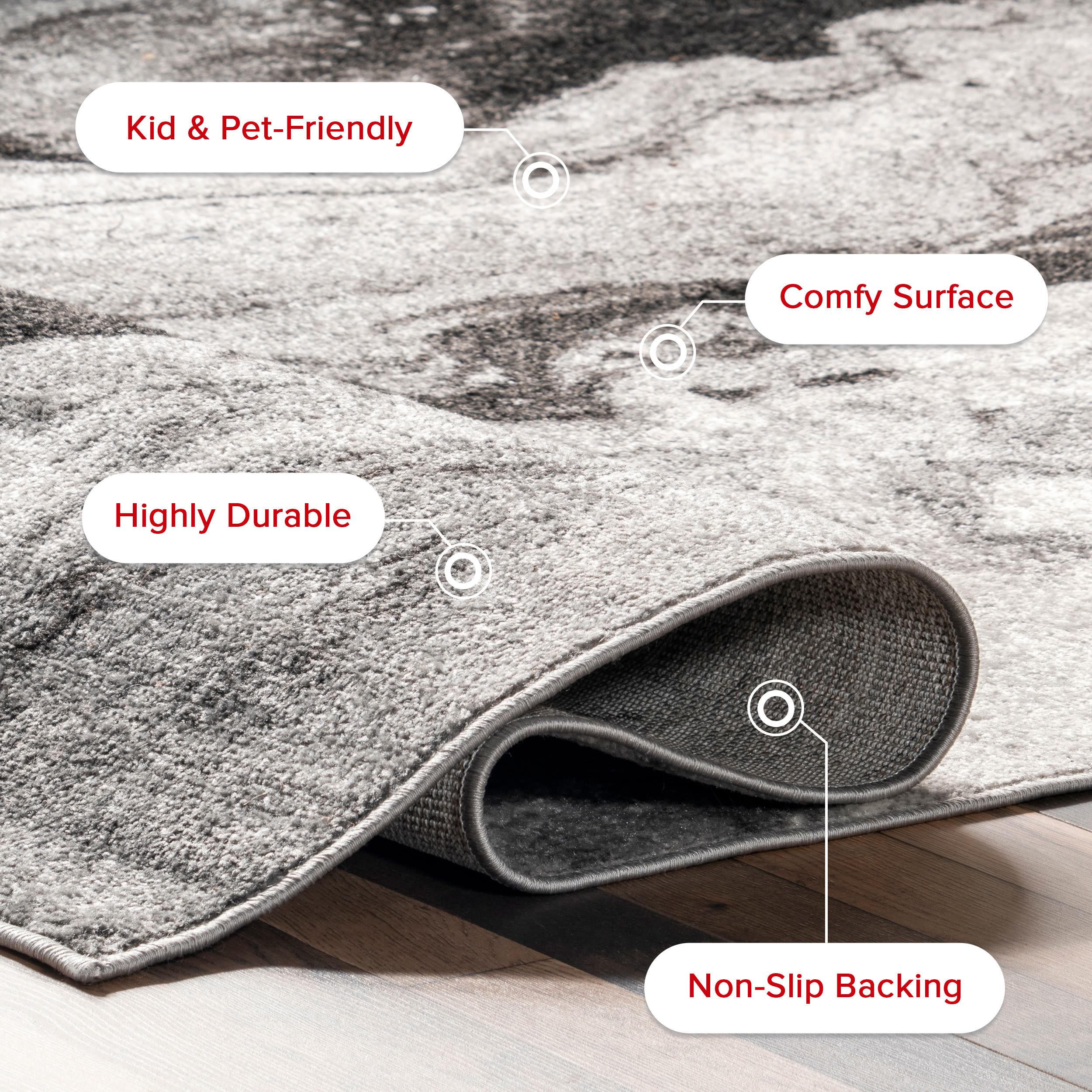 Gray Abstract Non-Slip Synthetic 9' x 12' Area Rug