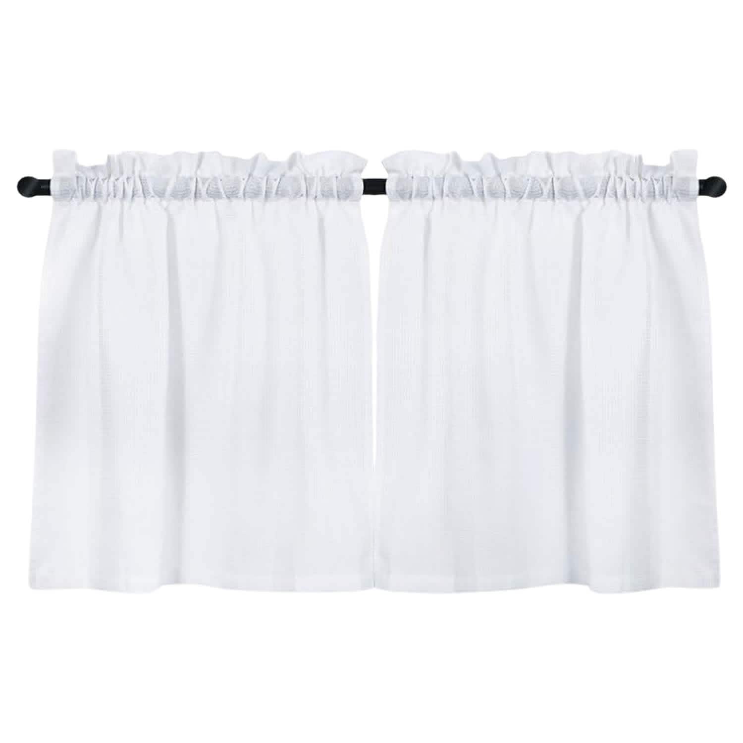 Etokfoks  Waffle Weave Textured Short Curtain for Bathroom Waterproof Window Covering Kitchen Cafe Curtains 30 x 24 White Set of 2