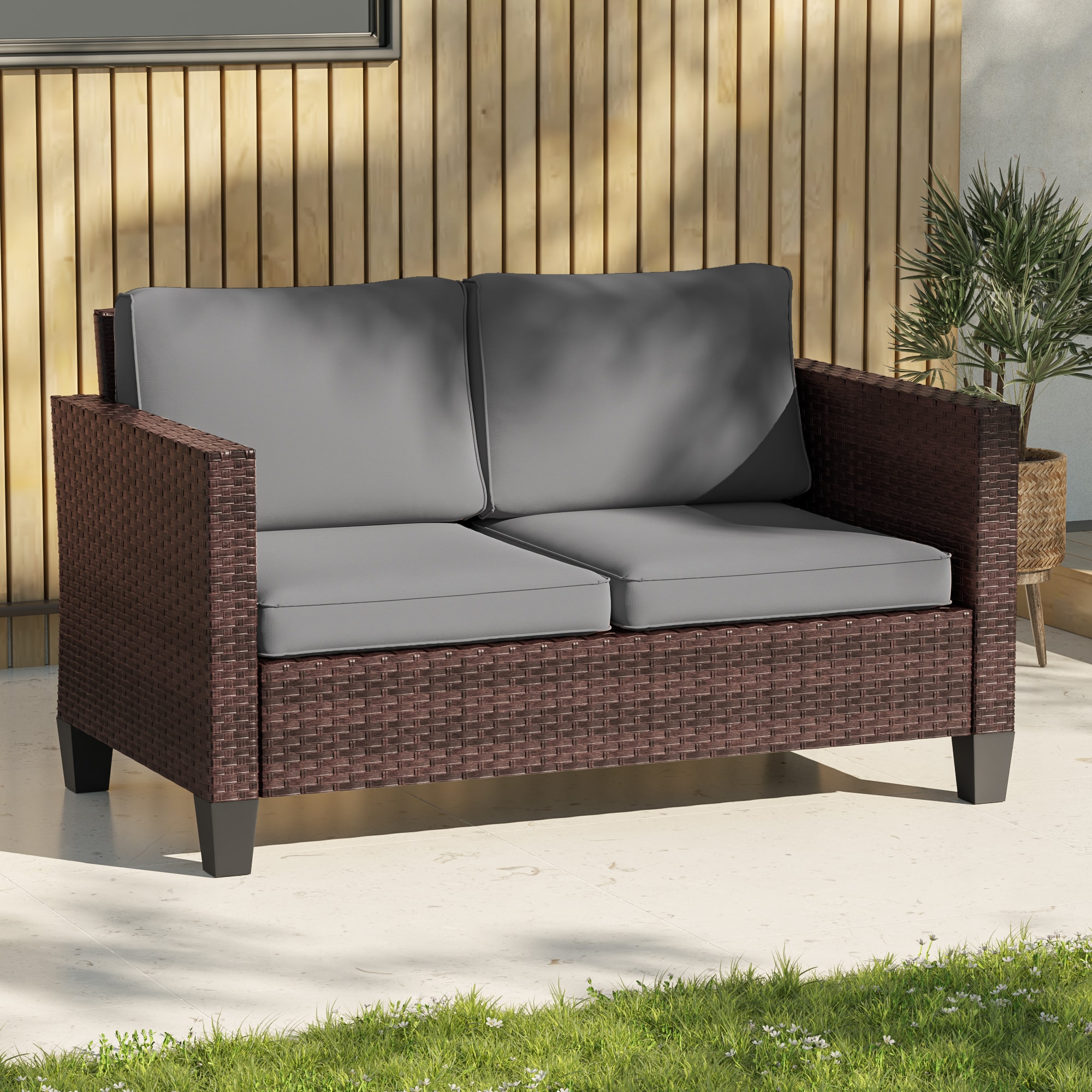 ACEGOSES LW-PS-115BGY-D1 Skytop 2 -Piece Wicker Patio Conversation Set with Gray Cushions