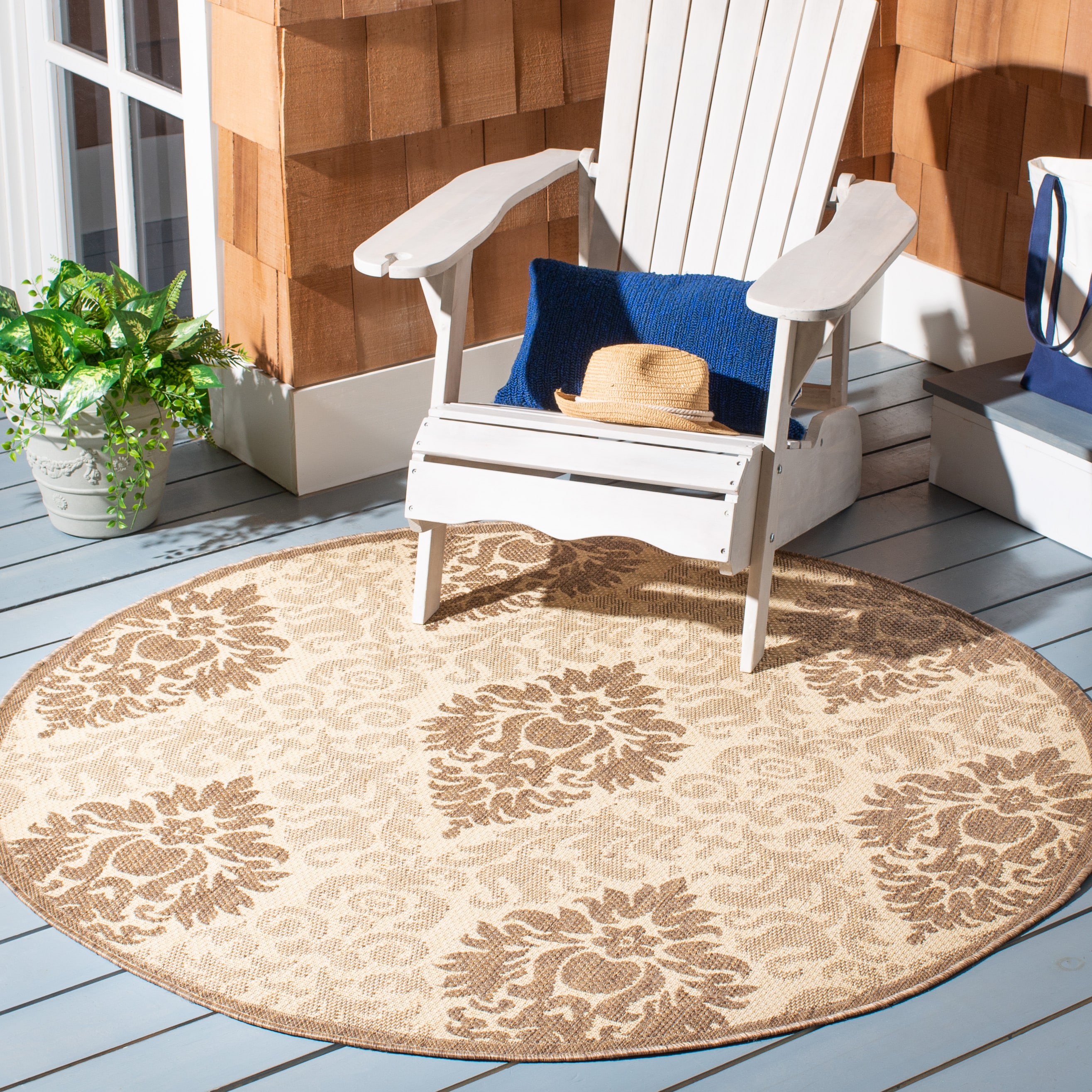Safavieh CY2714-3001-5R Courtyard Harnesk 5 x 5 (ft) Loomed Polypropylene Natural/Brown Round Indoor/Outdoor Damask Coastal Area rug