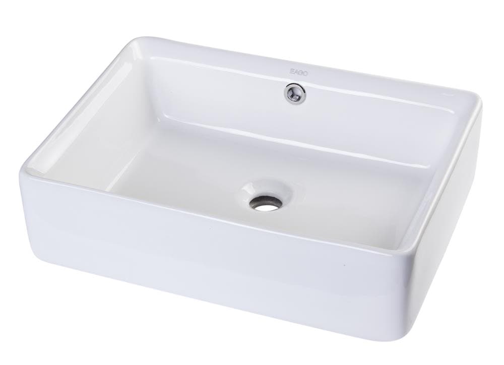 EAGO Porcelain Vessel Rectangular Modern White Bathroom Sink (19.63-in ...