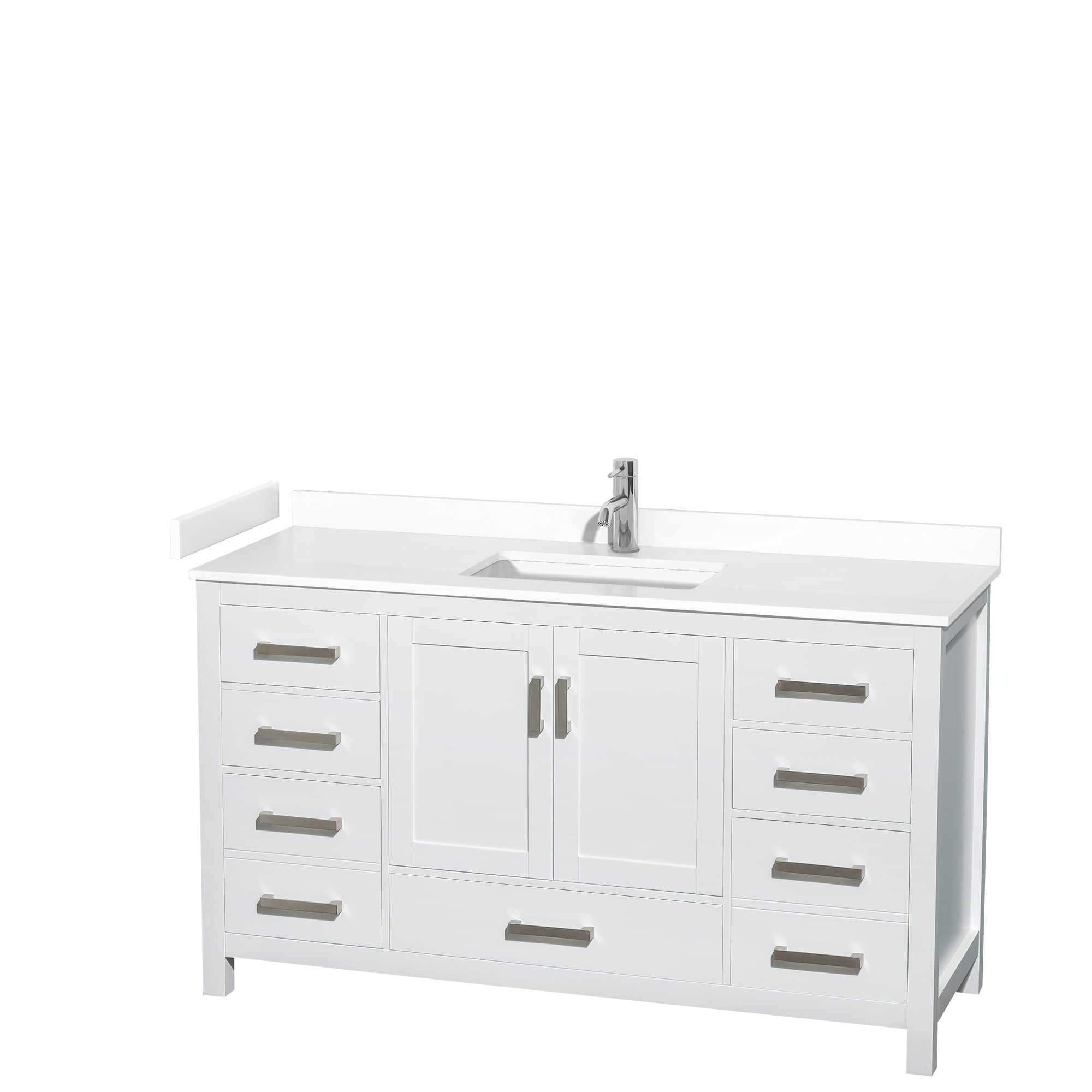 Wyndham Collection WCS141460SWHWCUNSMXX Sheffield 60-in White with Brushed Chrome Trim Undermount Single sink Bathroom Vanity with White Cultured Marble Cultured marble Top