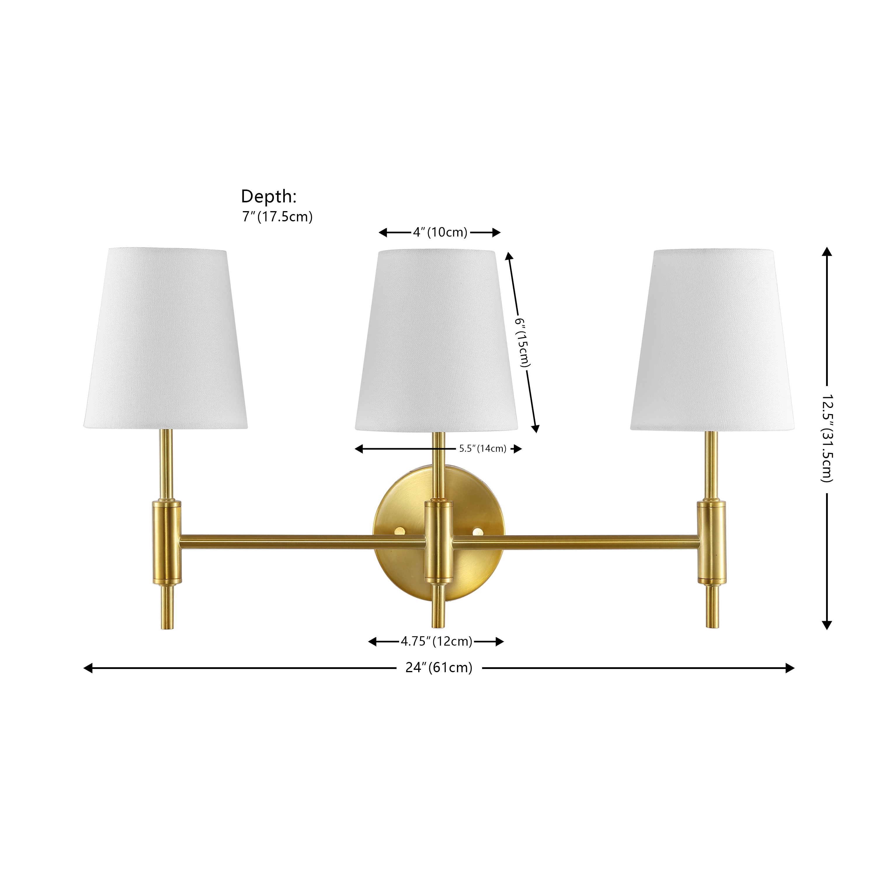 Darya 24" Brass Gold Iron 3-Light Wall Sconce with White Shades