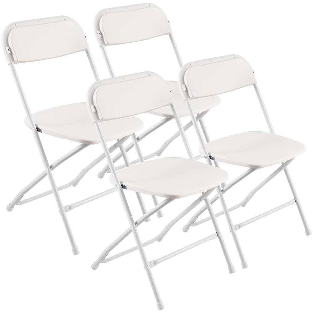 GIVIMO 4-Pack Plastic Folding Chairs with Heavy Duty Metal Frame - 350-lb Capacity Stackable Indoor Outdoor Seats for Home Yard Parties Events - White