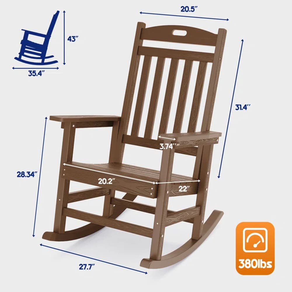 Teak Brown Resin Rocking Adirondack Chair with Arms