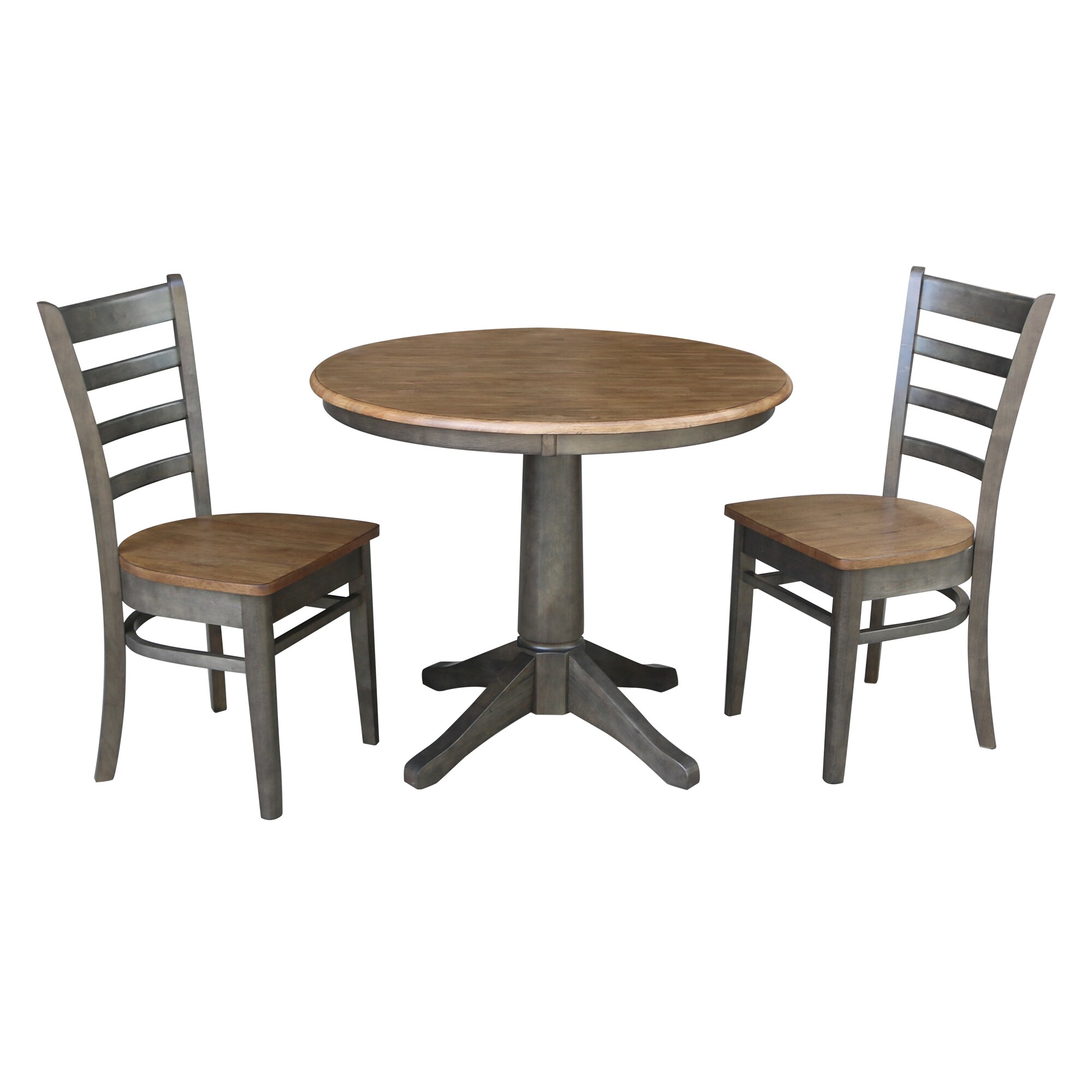 International Concepts K45-36RT-27B-C617P Hickory/washed coal Casual Dining Room Set with Round Table ( Seats 2 )