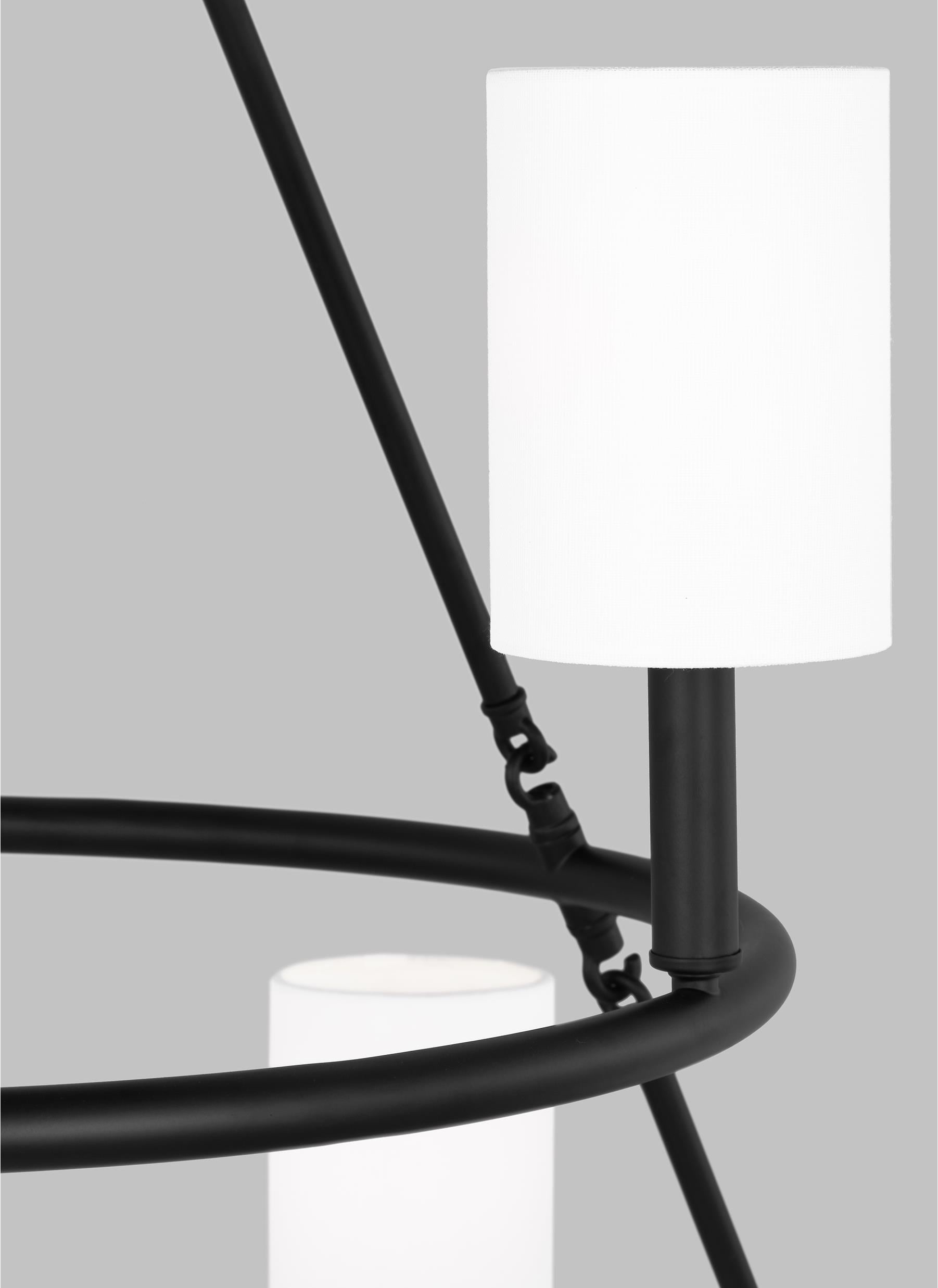 Midnight Black 9-Light Chandelier with White Linen Shades