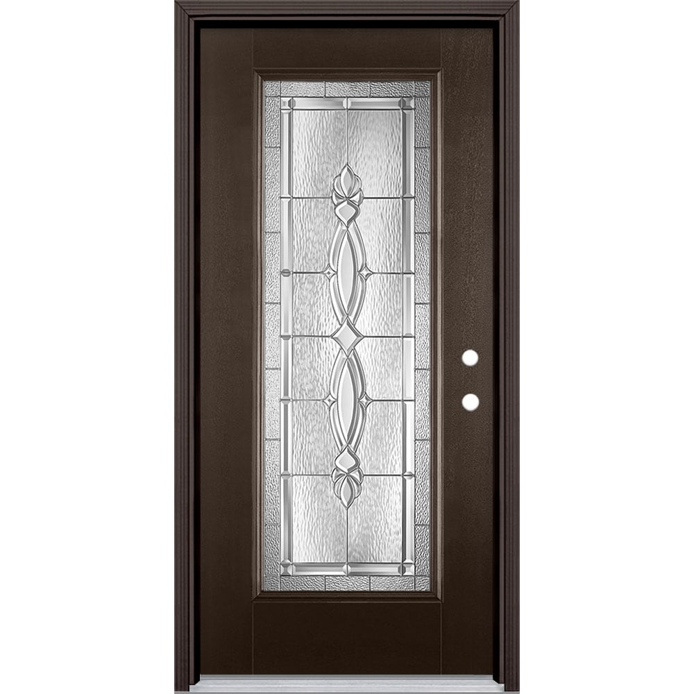 Masonite 3421839 Panama 36-in x 80-in x 4-9/16-in Fiberglass Full lite Left-hand inswing Walnut Stained Prehung Front Door with Brickmould Insulating core