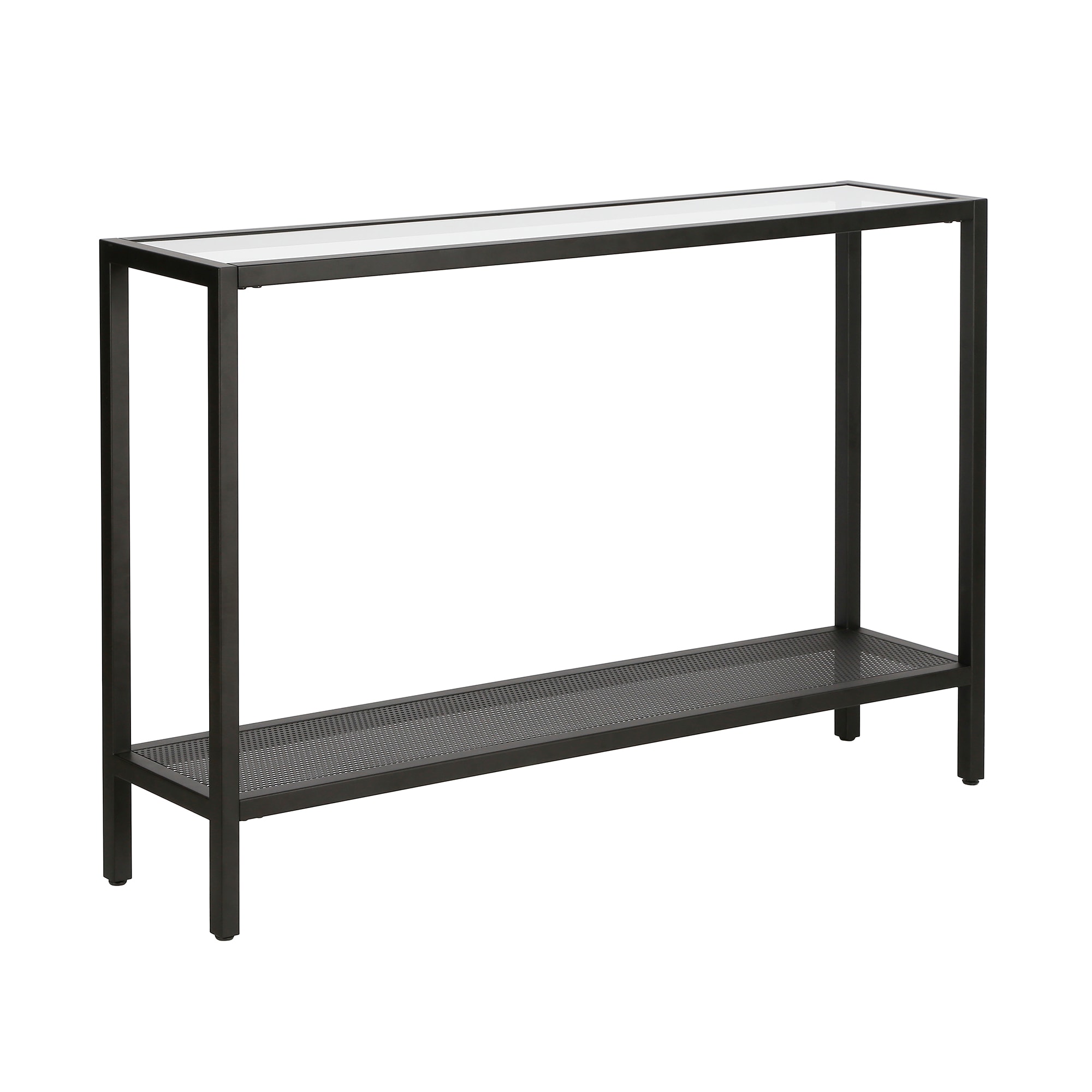 Evelyn&Zoe 46" Blackened Bronze Metal & Glass Console Table with Storage
