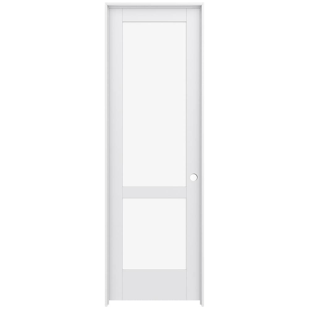 JELD-WEN LOWOLJW221100661 32-in x 96-in Primed Solid core 2-panel square Clear glass Left hand Smooth Primed MDF Flat Jamb Single Prehung Interior Door