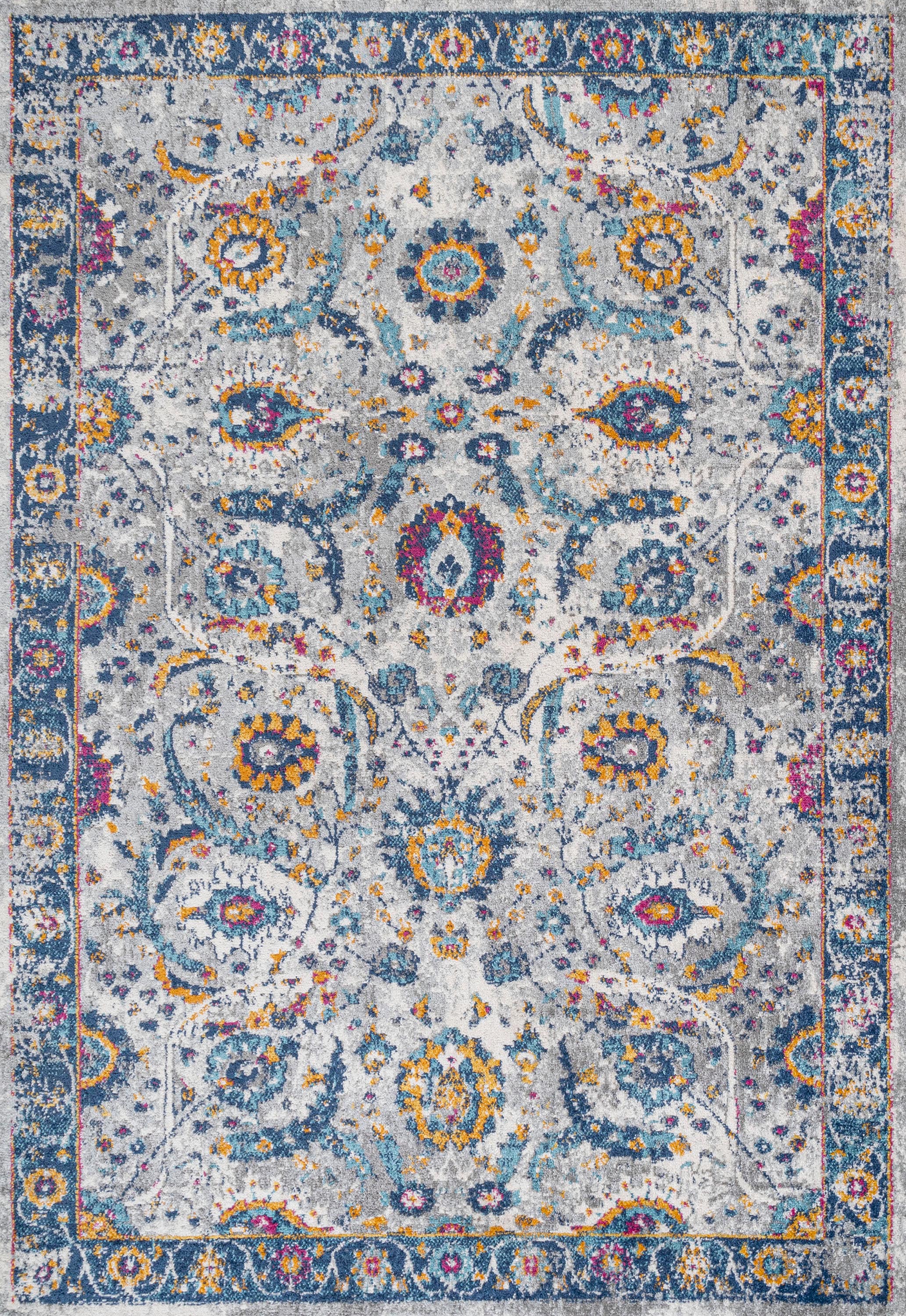 Izil Light Gray and Blue Synthetic Persian Area Rug, 8' x 10'