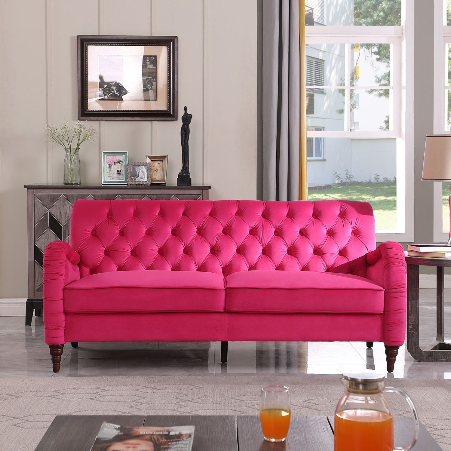 JASMODER W1099S00027 33.07-Inches Modern Rose Red Sofa