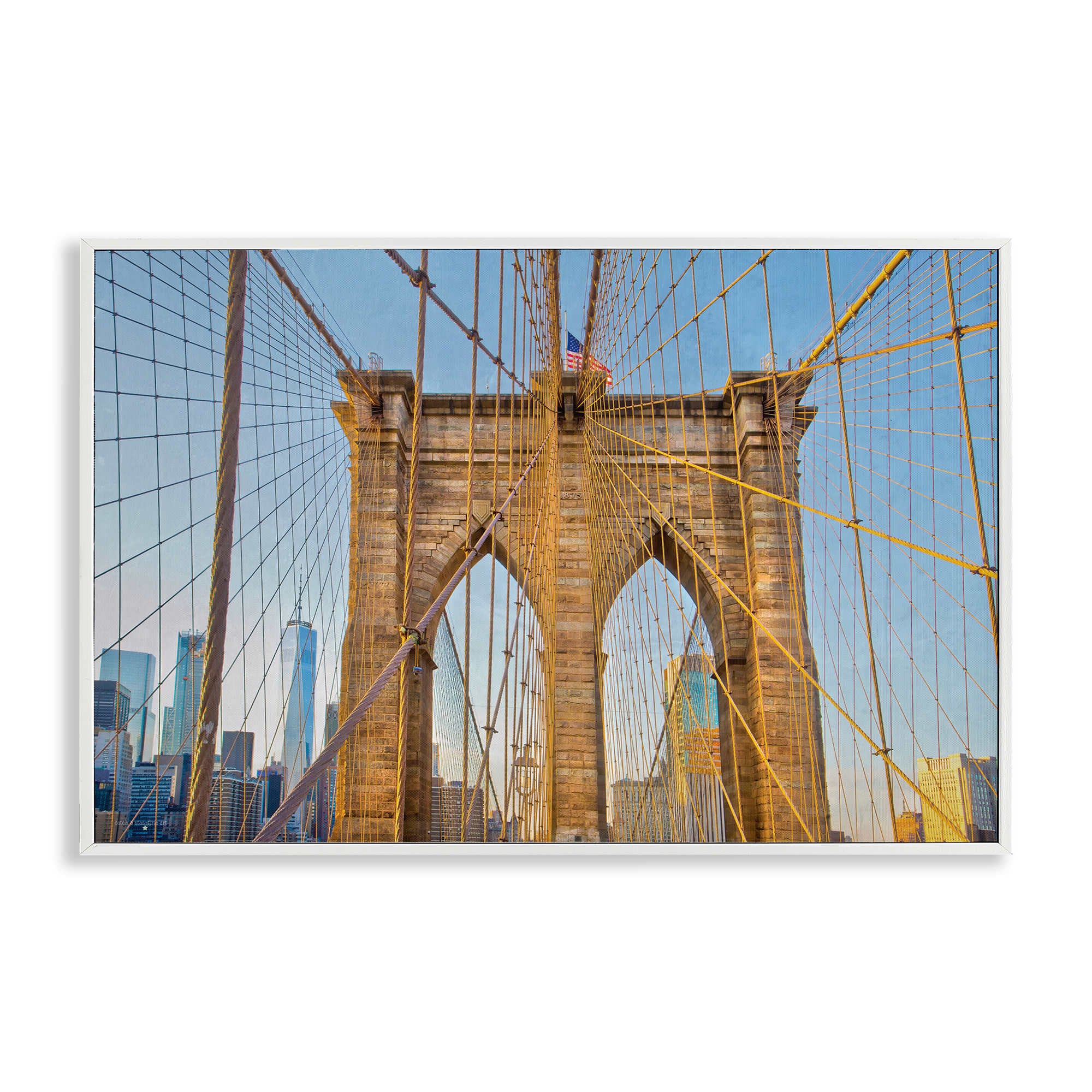 Stupell Industries BT-601-WFR-12X18 Industrial Bridge with American Flag Framed Giclee design by Seven Trees Design