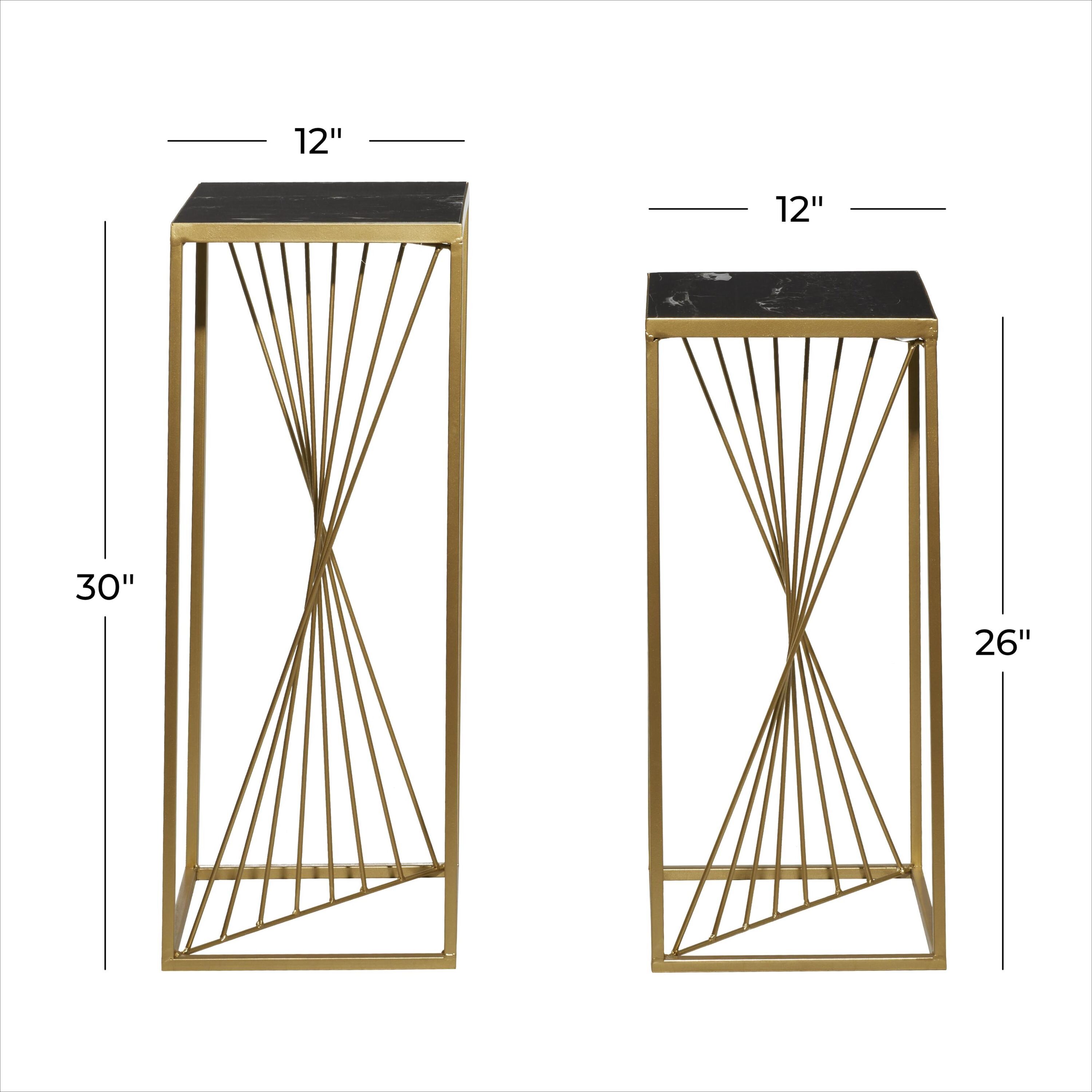 Set of 2 Gold and Black Marble Display Stands