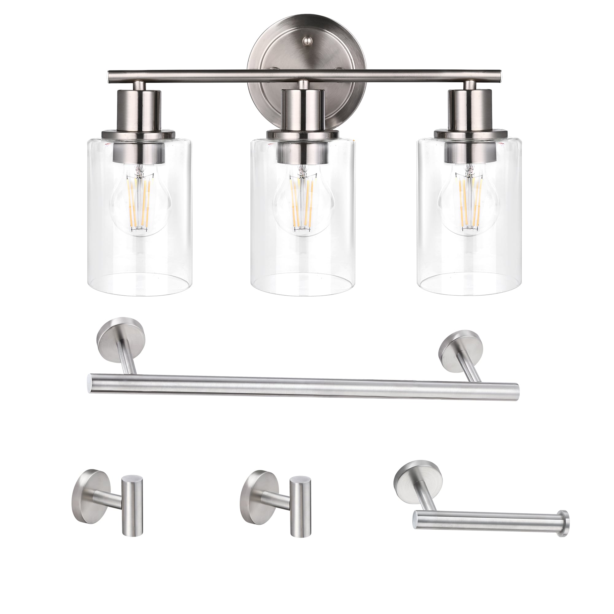 Hukoro F41003-VL5-BN GLA 5-Piece Bathroom set 17-in 3 -Light Brushed Nickel Traditional Vanity light