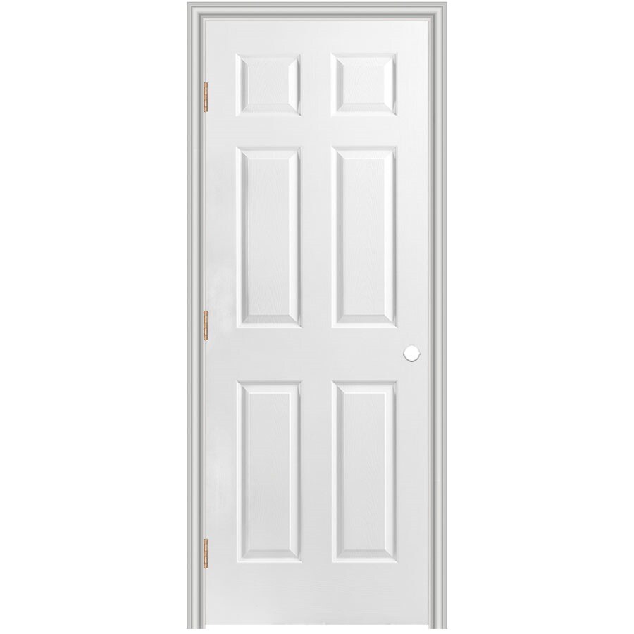 Masonite 9170 32-in x 80-in (primed) Hollow core 6-panel Right hand Smooth Primed Molded composite Split Jamb Single Prehung Interior Door 376 Casing