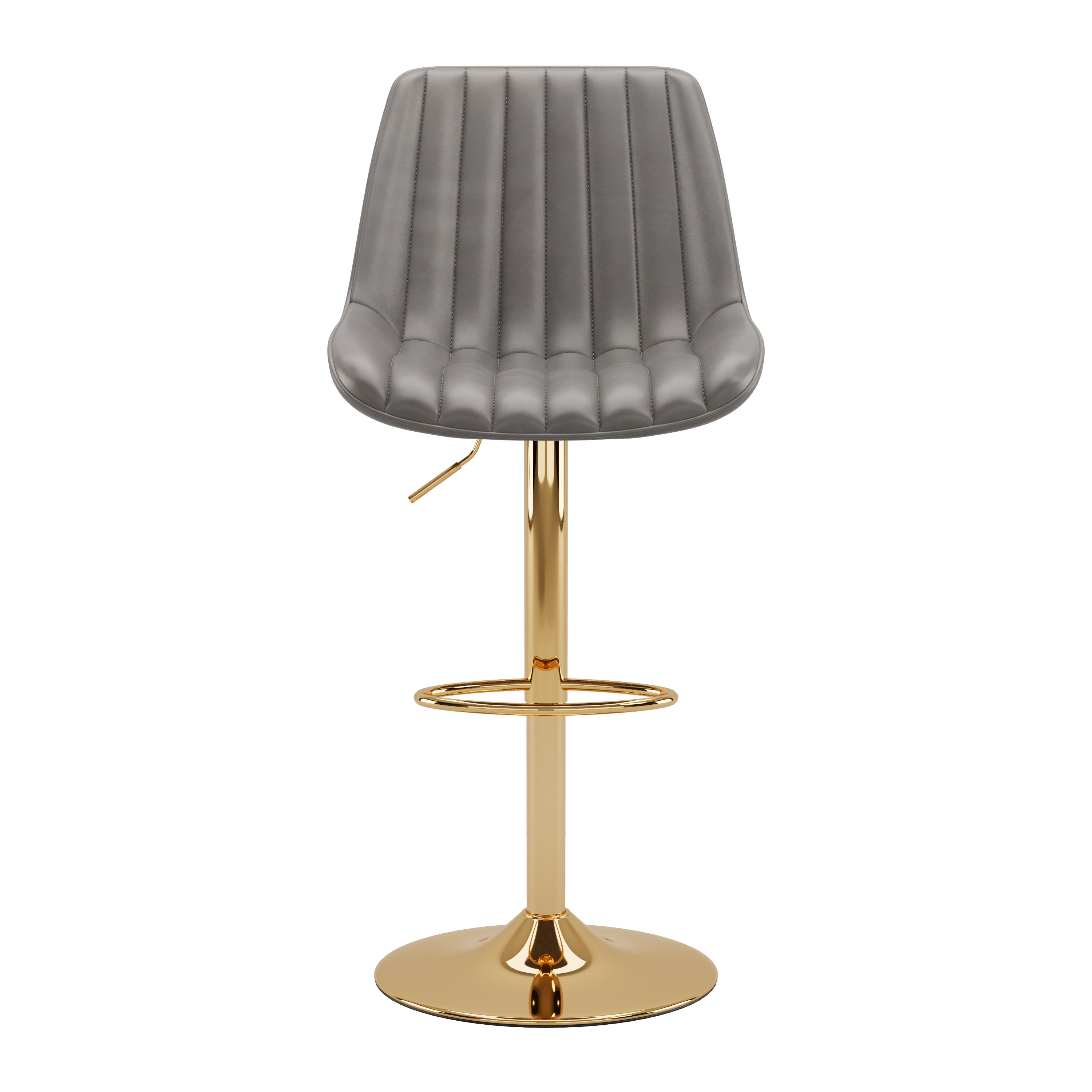 Adjustable Grey Vegan Leather Swivel Bar Stools with Gold Base - Set of 2