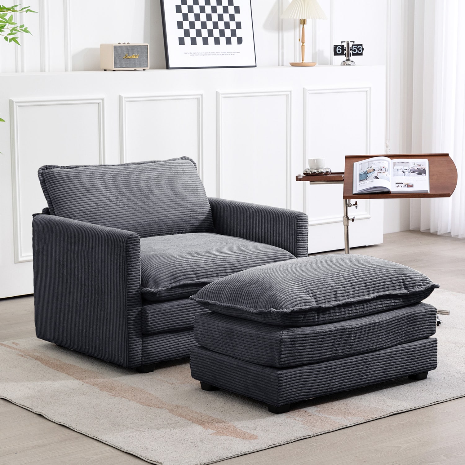 JEAREY XZBY-ZH Sectional sofa 46-in Casual Dark gray Chenille 1 -seater Sofa