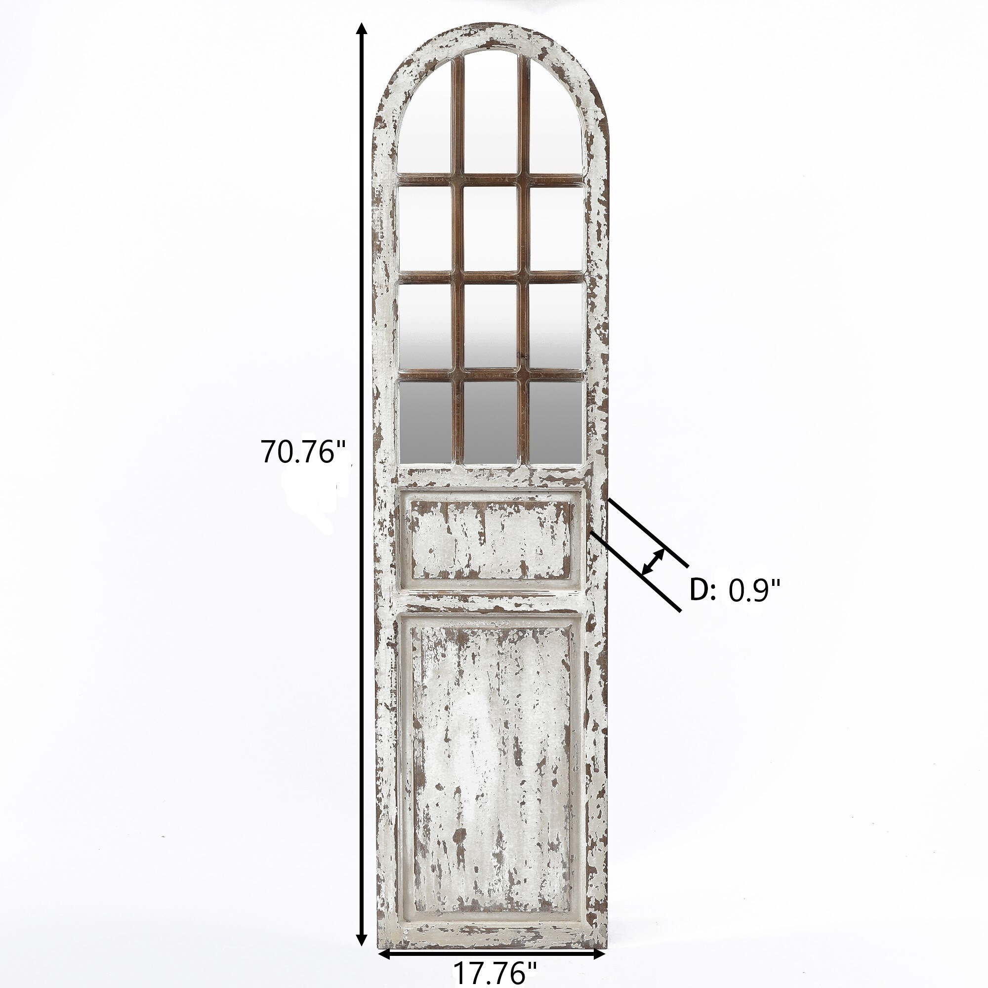 Distressed White Wood Arched Door Full-Length Mirror