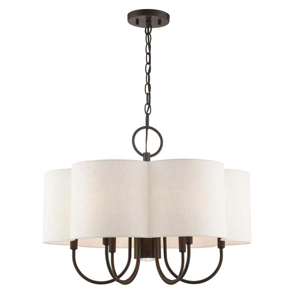Elegant Solstice English Bronze 7-Light Chandelier with Oatmeal Shade