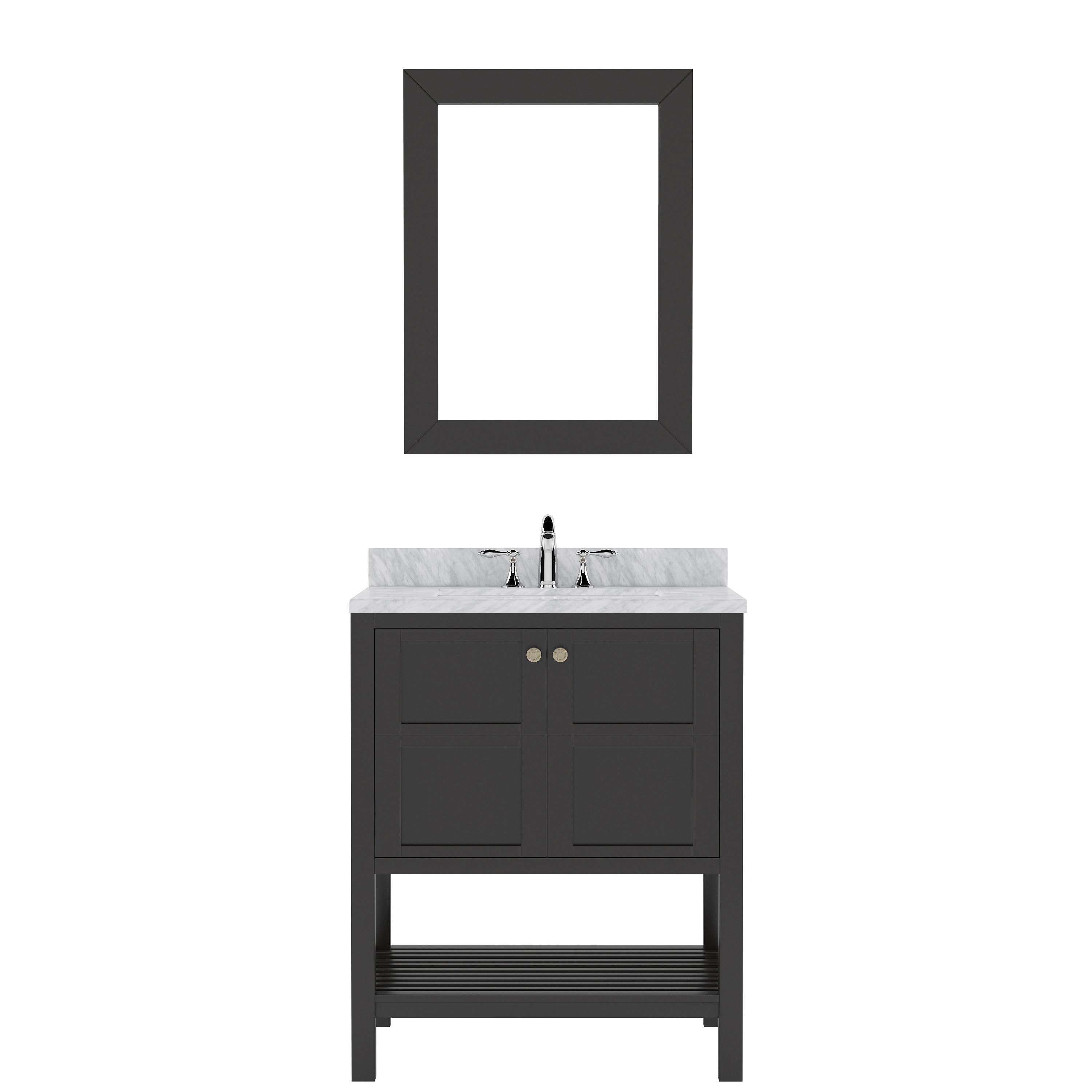 Virtu USA Winterfell 30-in Espresso Undermount Single Sink Bathroom Vanity with Italian Carrara White Marble Top (Mirror Included) in Brown -  ES-30030-WMRO-ES