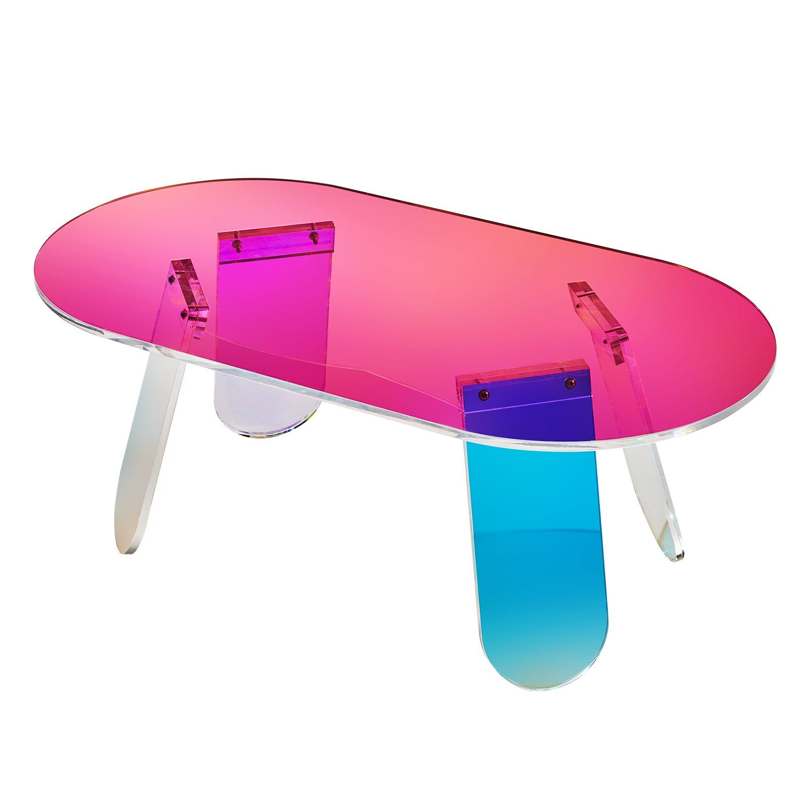 Slickblue Modern Oval Acrylic Iridescent Transparent Finish Acrylic 37.4 inch  x 13.8 inch Living Room Coffee Table