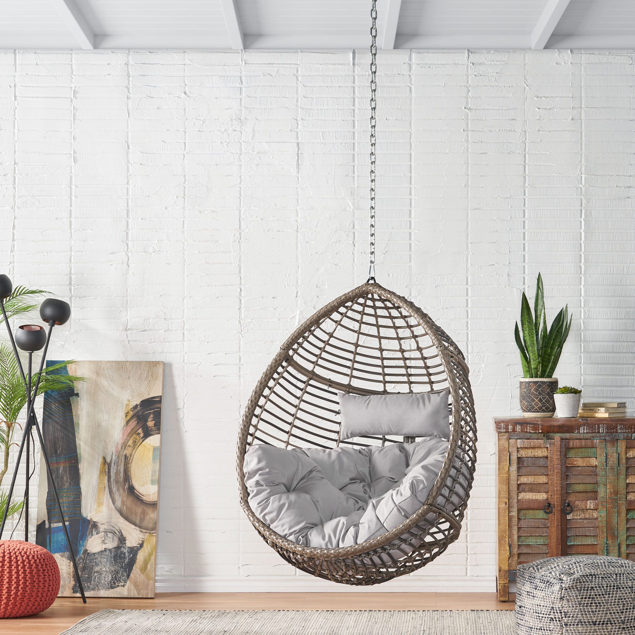 ModernLuxe L-70773.00 MORRIS HANGING CHAIR WITH 8FT CHAIN 1 -person Grey Wood Outdoor Swing