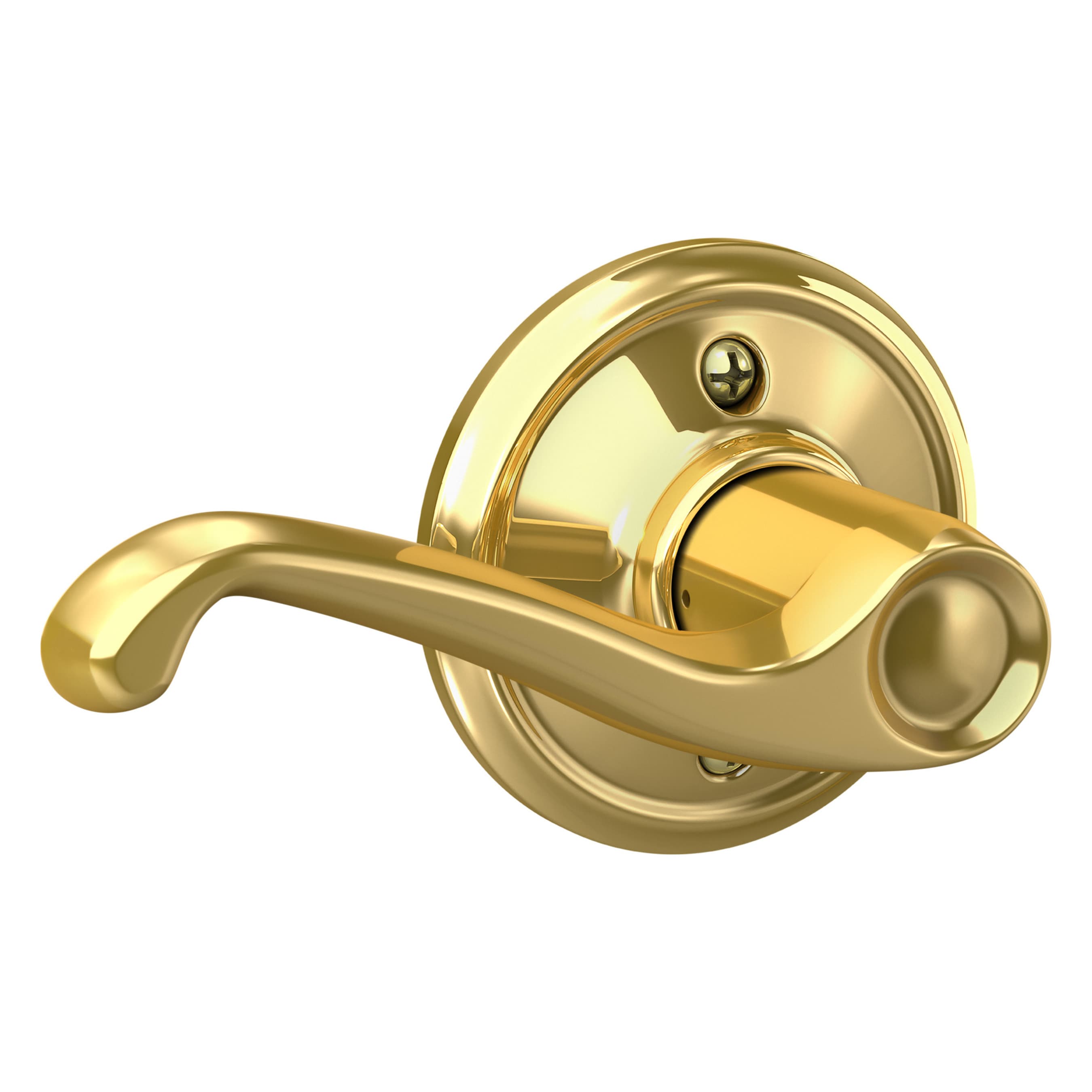 Schlage F170 V FLA 605 LH Flair Bright Brass Left-Handed Interior Hall/Closet Dummy Door Handle