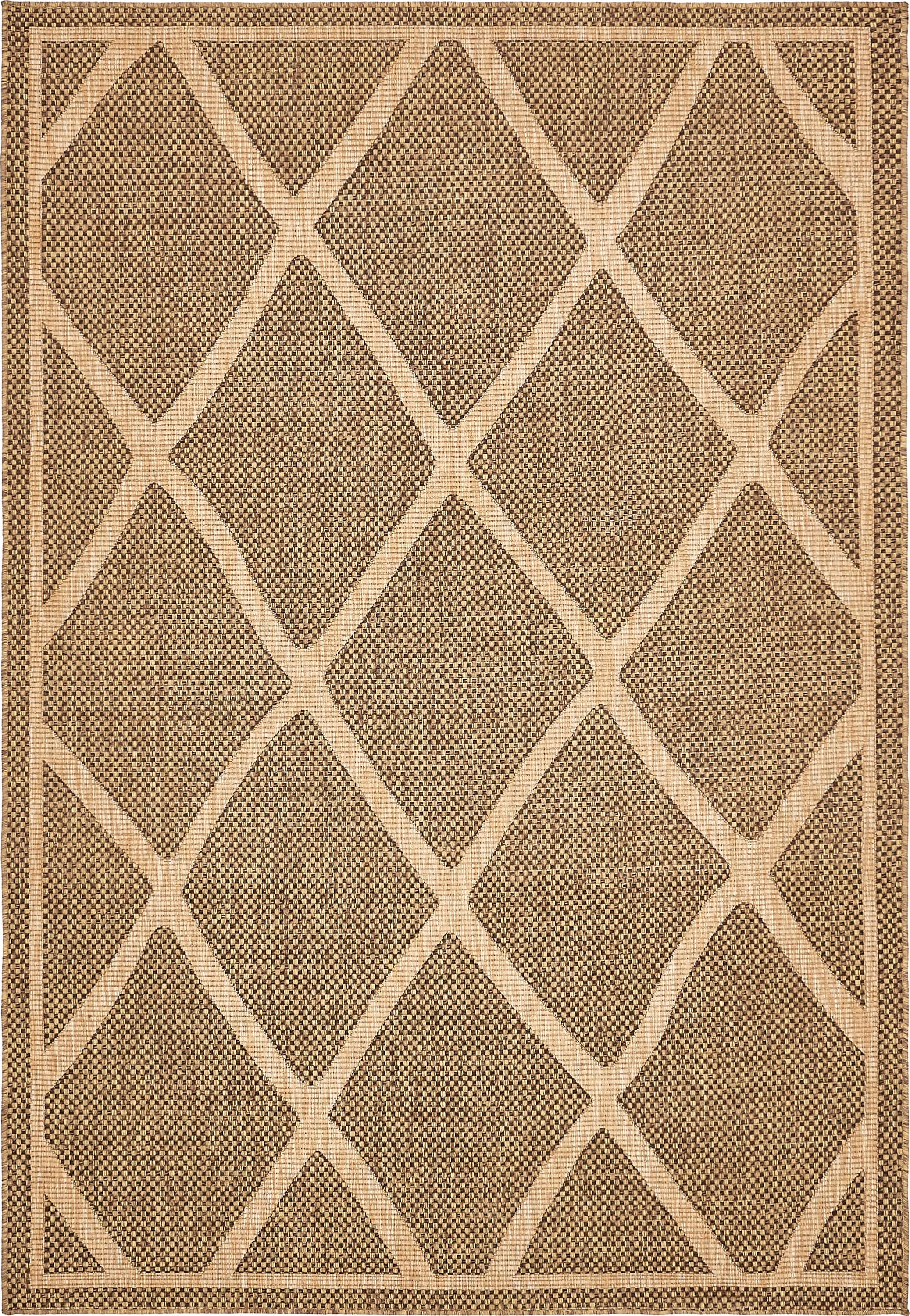Unique Loom 3135646 Diamonds Outdoor 6 x 9 (ft) Loomed Polypropylene Brown/Tan Rectangular Indoor/Outdoor Geometric Mid-Century Modern Area rug