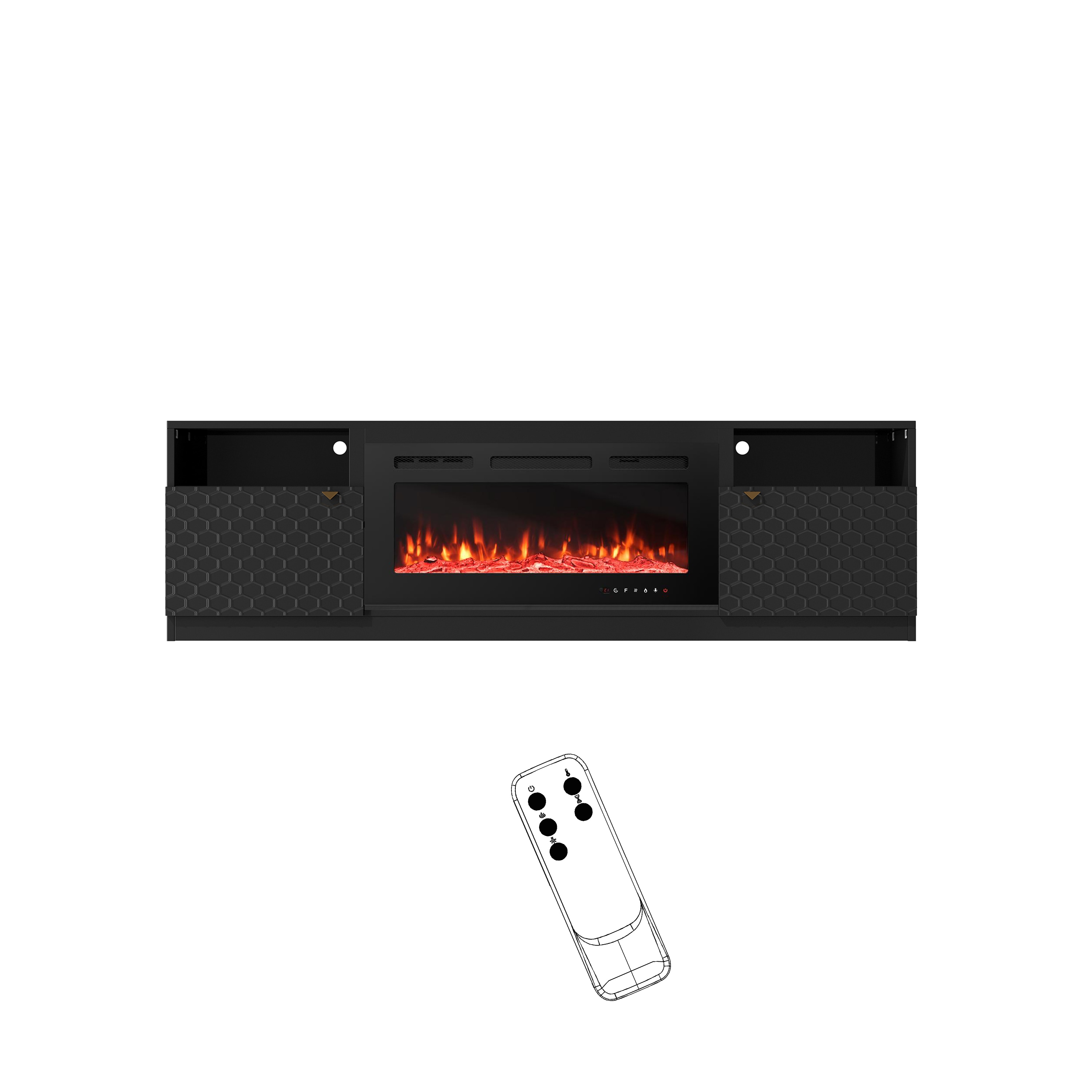 Mondawe MOJHGMA136BK 70.07-in W Black TV Stand with Fan-forced Flat wall Electric Fireplace with Remote Control Included