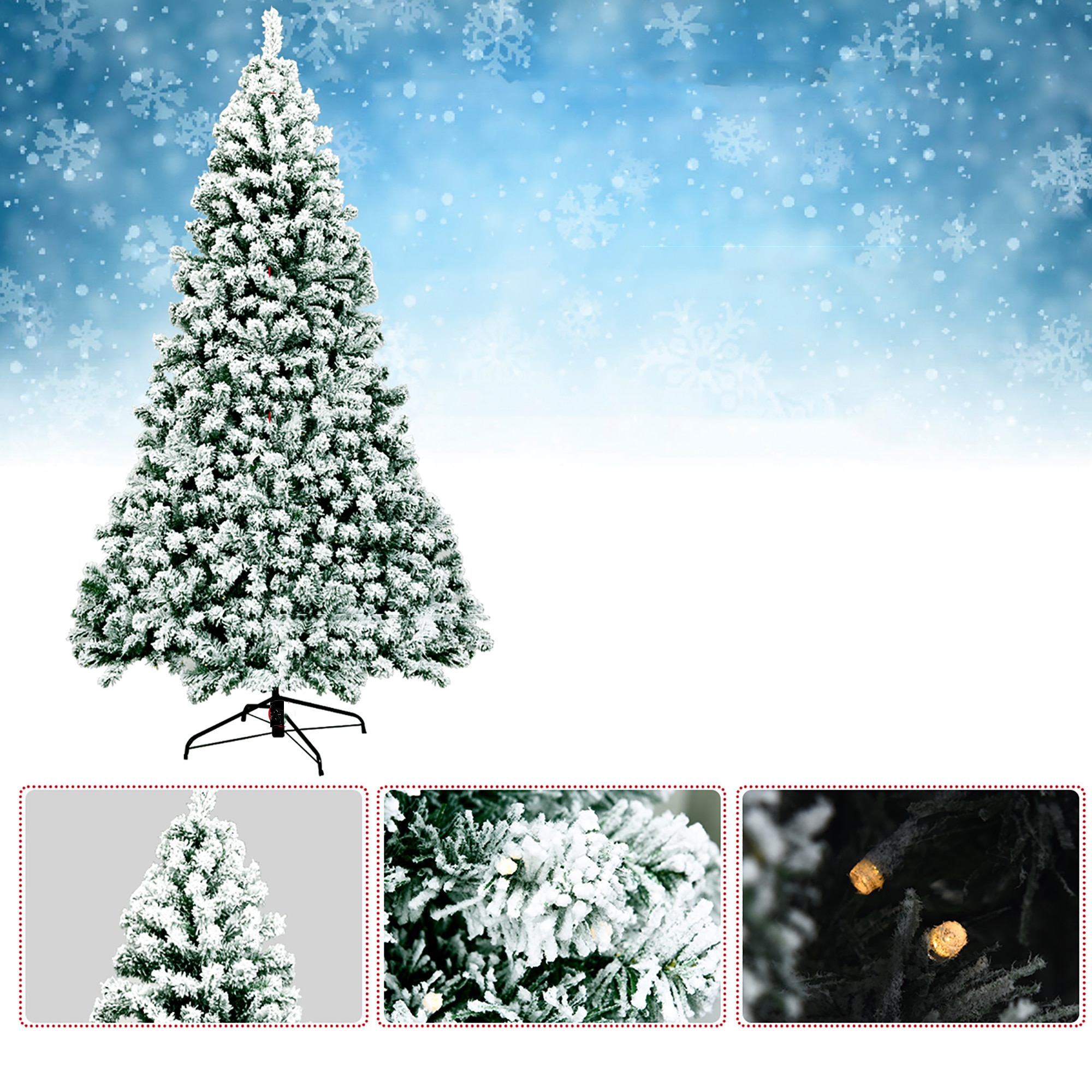 Goplus 7.5-ft Pre-lit Flocked White Artificial Christmas Tree with LED ...